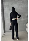 Kadın Siyah Pantolonlu Hırka Triko Takım 1014-5110