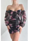 Kadın Siyah Pul Detay Elbise 0990-231037