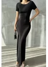 Kadın Siyah Sırt Dekolte Elbise 1018-0306