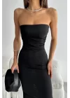 Kadın Siyah Straplez Elbise 1018-0287