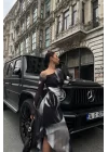 Kadın Siyah Yanı Büzgülü Tül Elbise 0999-9041