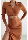 Kadın Taba Bağlamalı Crop Etek Takım 0990-231043