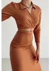 Kadın Taba Bağlamalı Crop Etek Takım 0990-231043