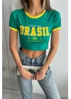 Kadın Yeşil Brasil Baskı Crop 1017-0151