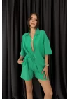 Kadın Yesil Gömlek Şort Takım 0999-41103