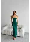 Kadın Zümrüt Yeşili Sırtı Açık Elbise 1018-0314