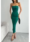 Kadın Zümrüt Yeşili Straplez Elbise 1018-0287