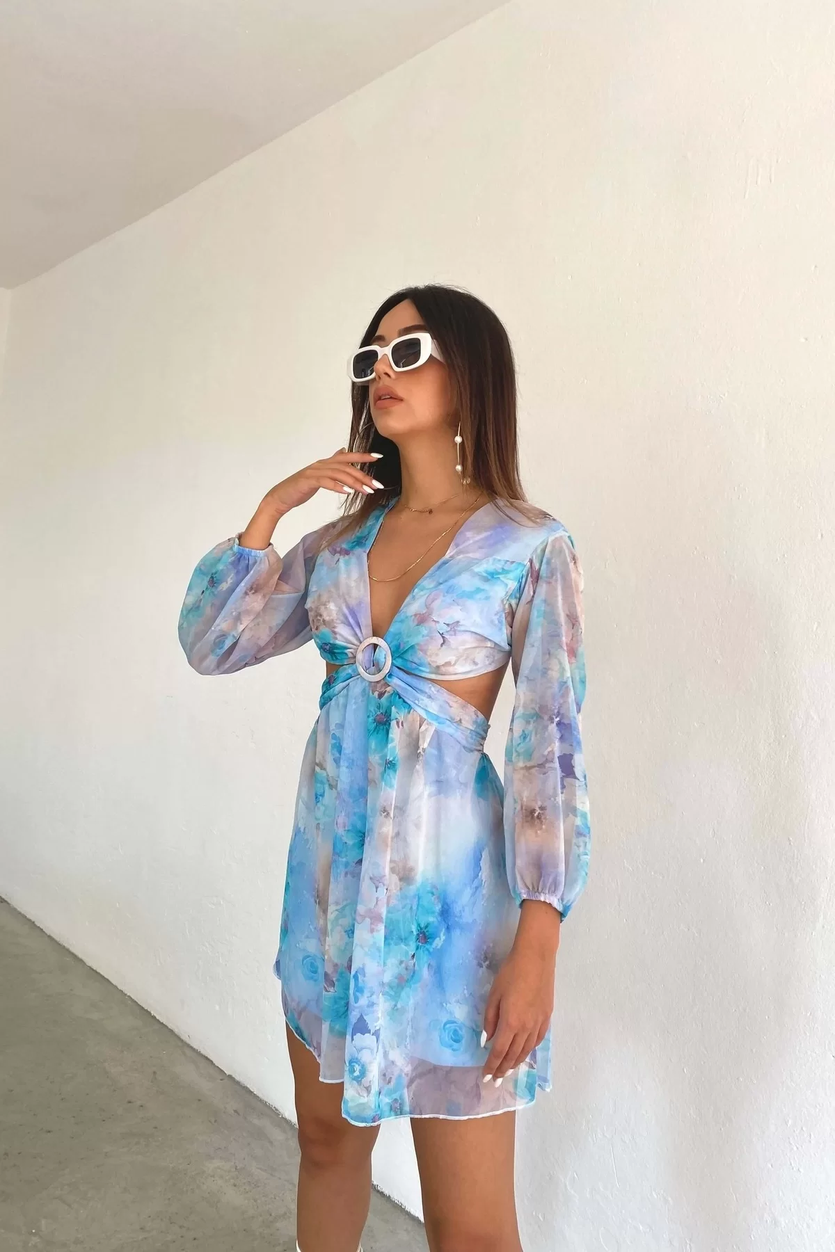 Kadın Bebe Mavi Halka Detay Sırt Dekolte Elbise 0990-22383