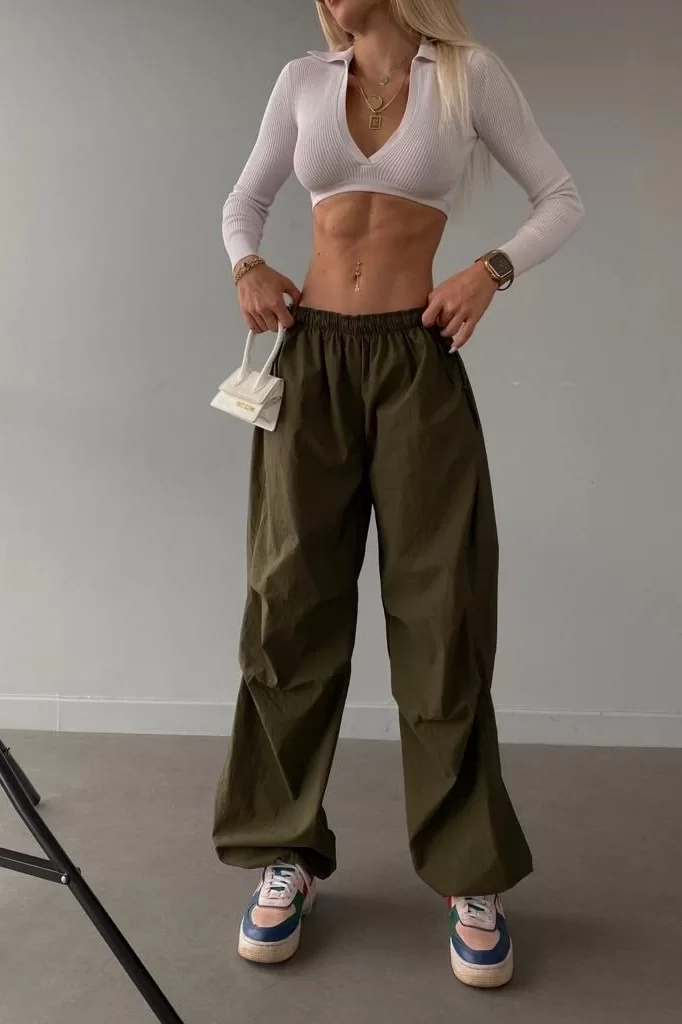 Kadın Haki Paraşüt Pantolon 0990-2681
