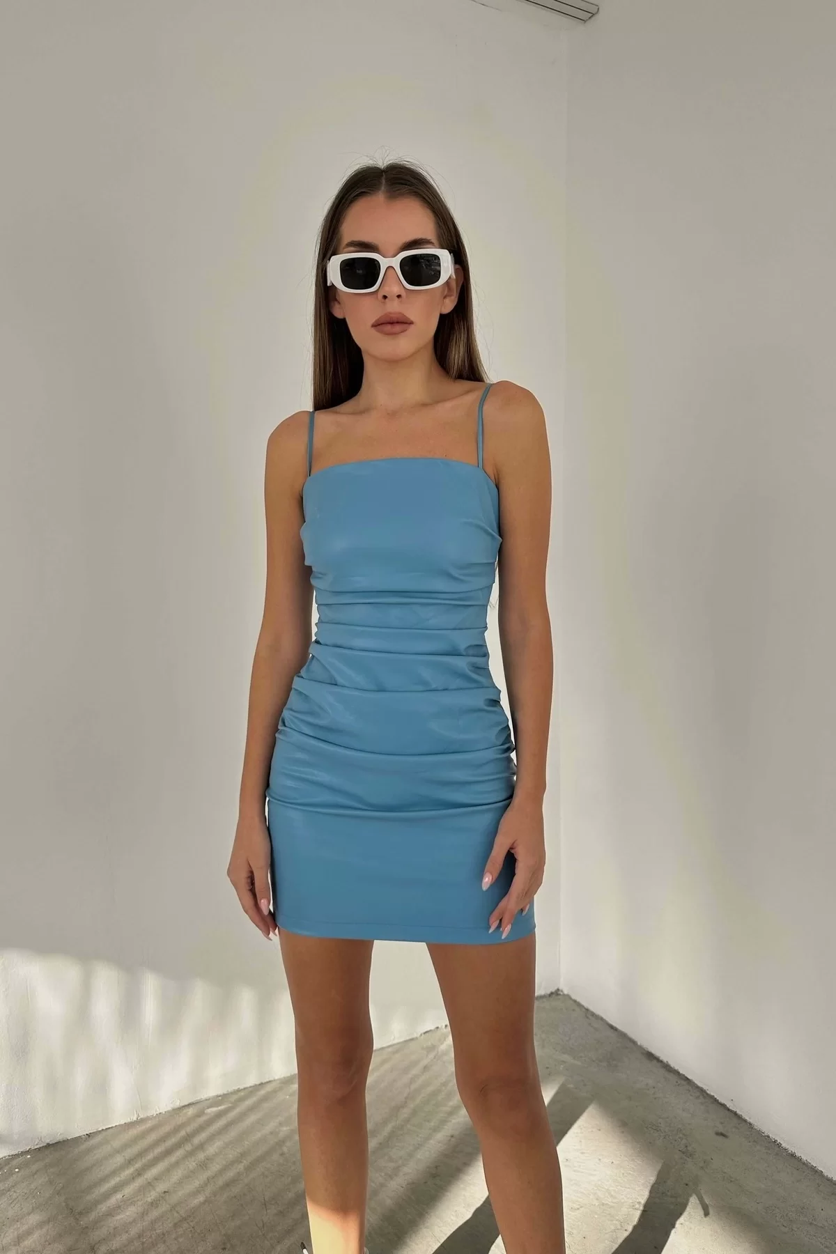 Kadın Mavi Askılı Derİ Elbise 0990-2661