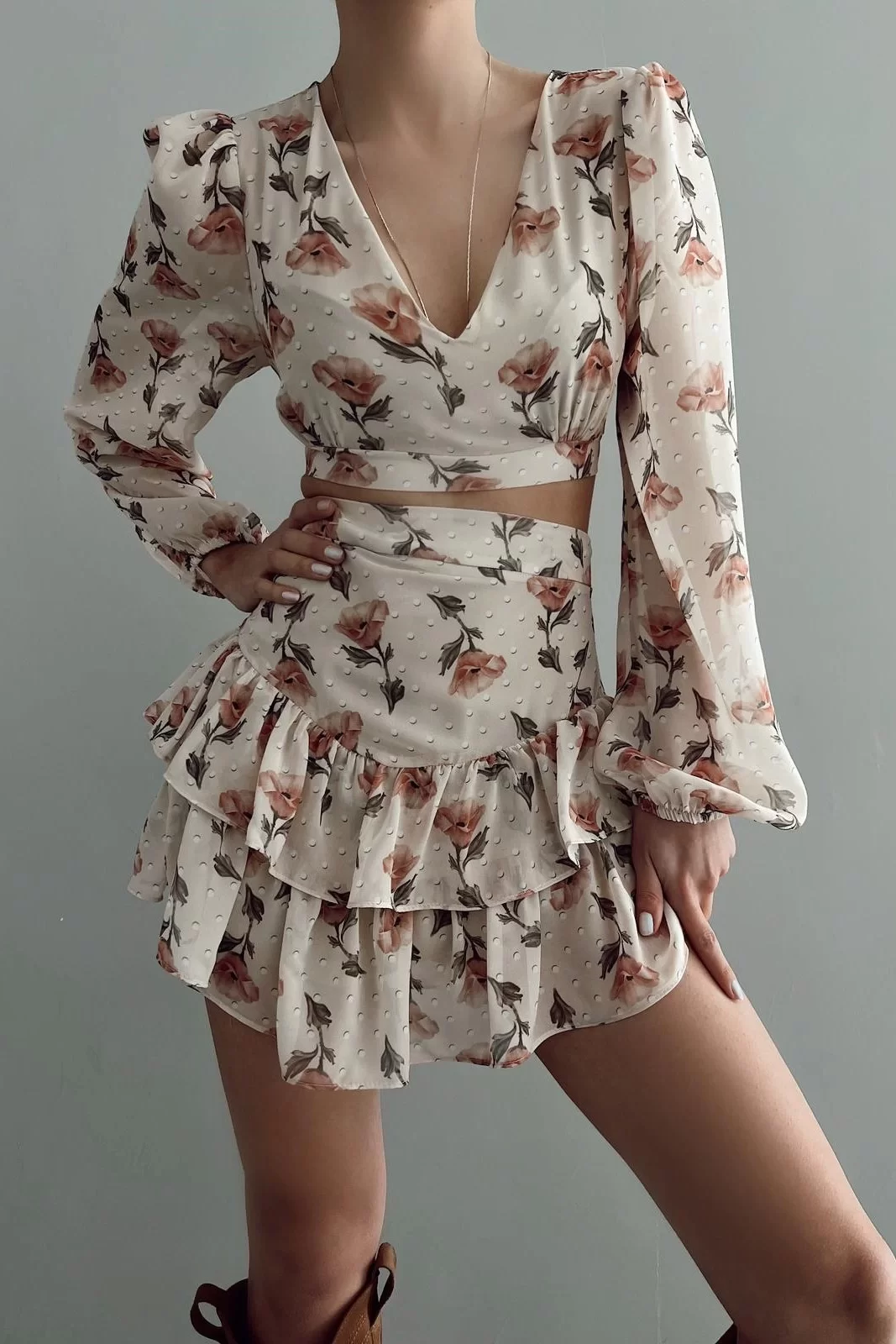 Kadın Bej Büstiyer Etek Takım 0990-2729