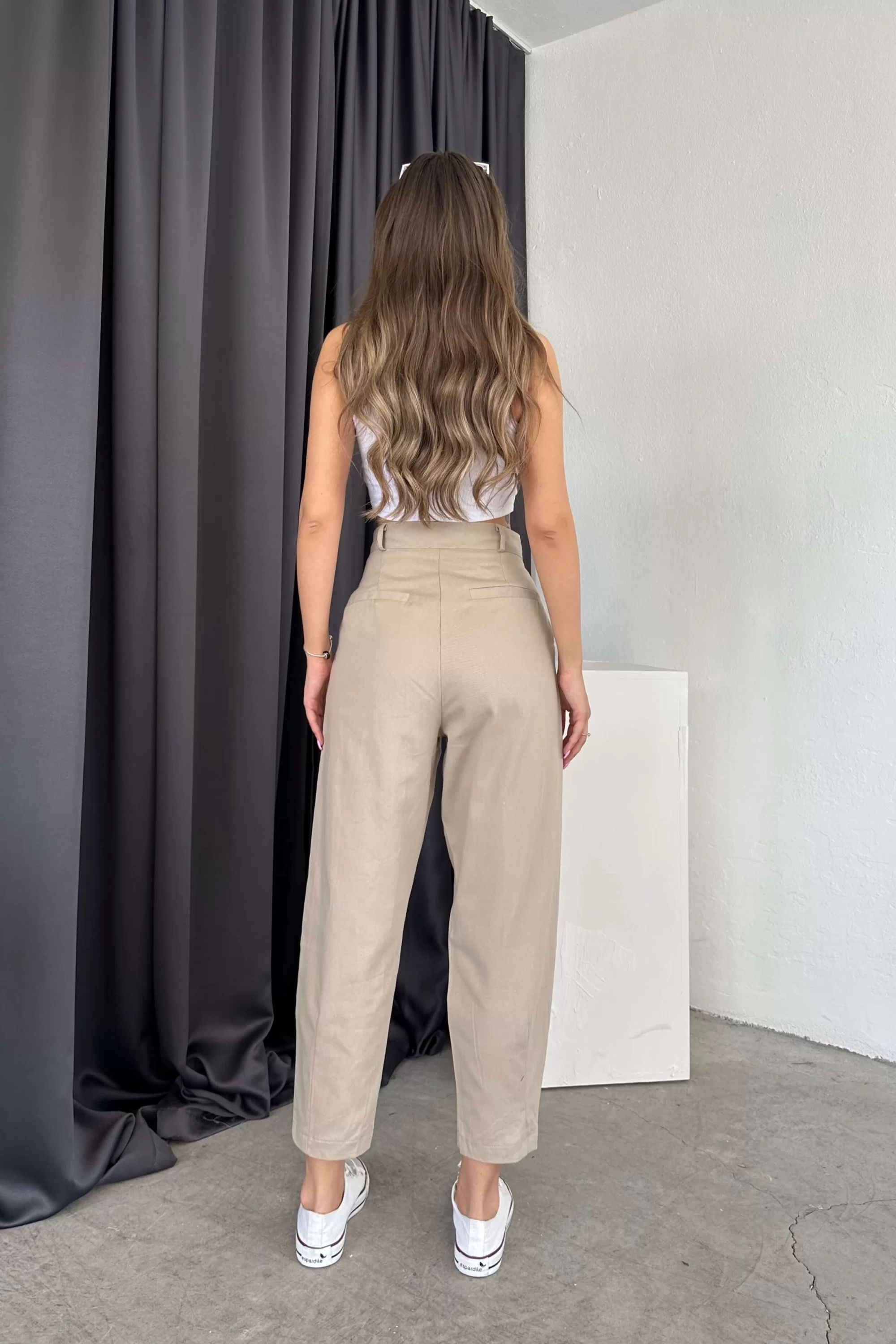 Kadın Bej Kaplama Düğme Bol Pantolon 0999-23140
