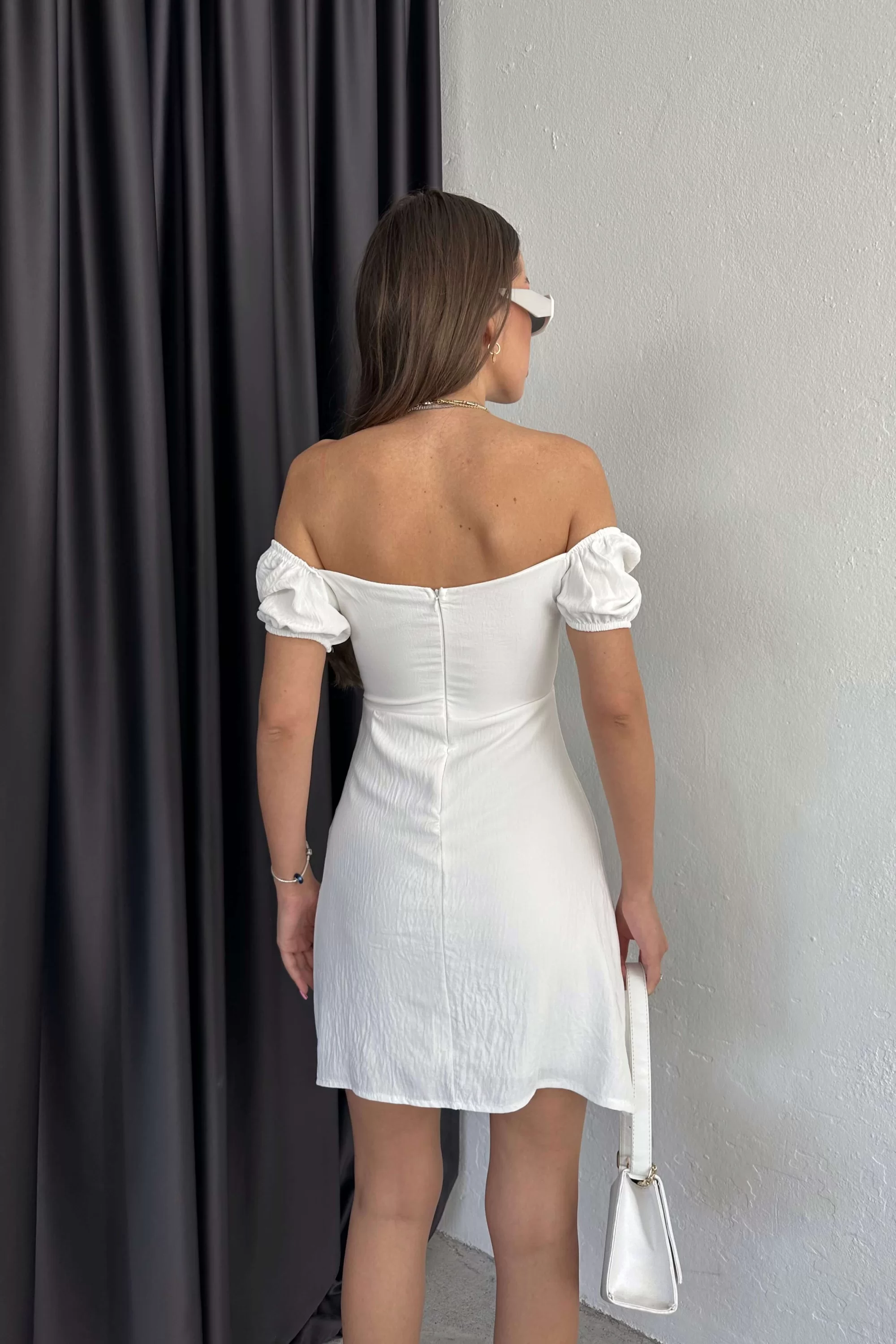Kadın Beyaz Büzgülü Aerobin Elbise 1026-1188