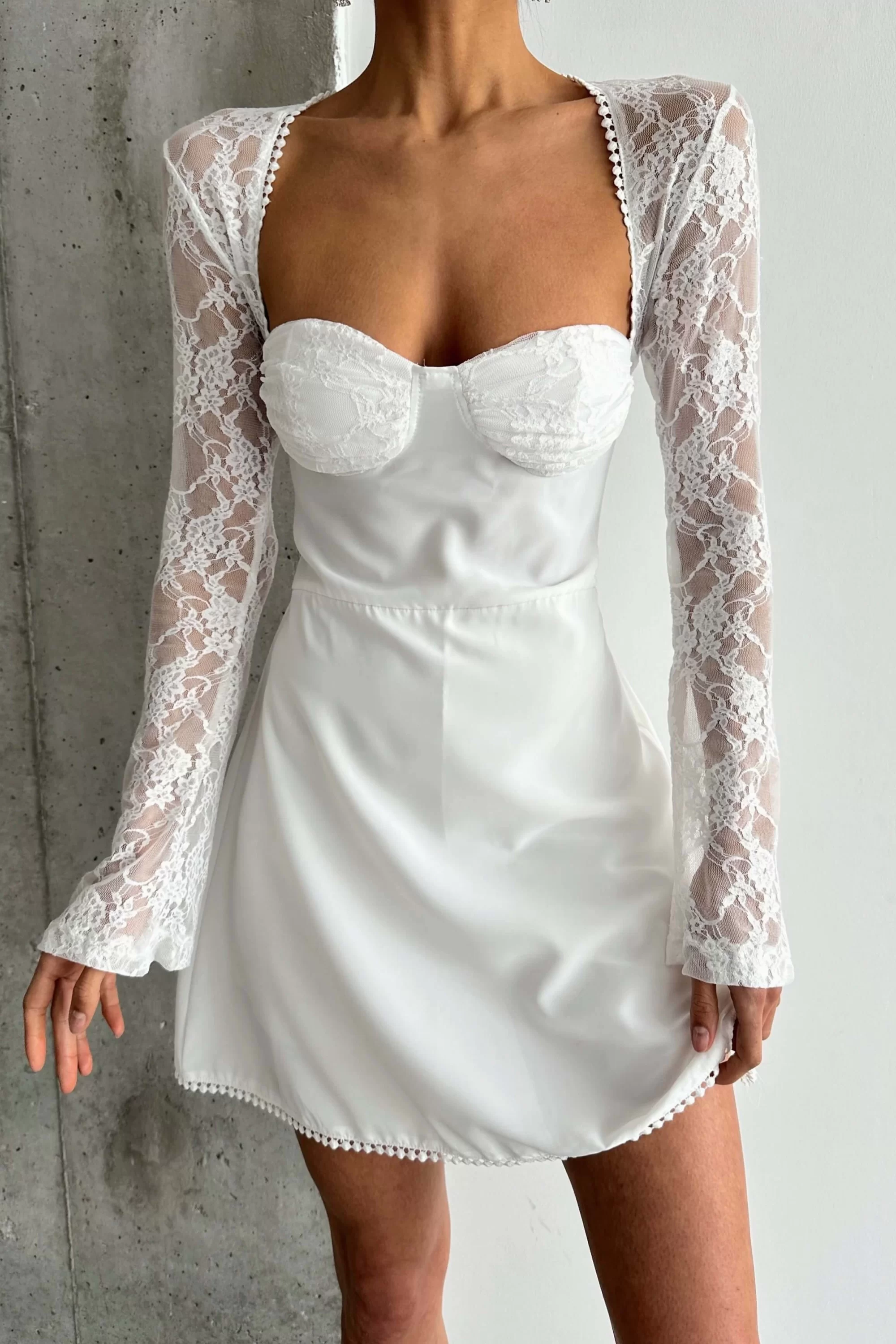 Kadın Beyaz Dantel Detay Elbise 1026-221477