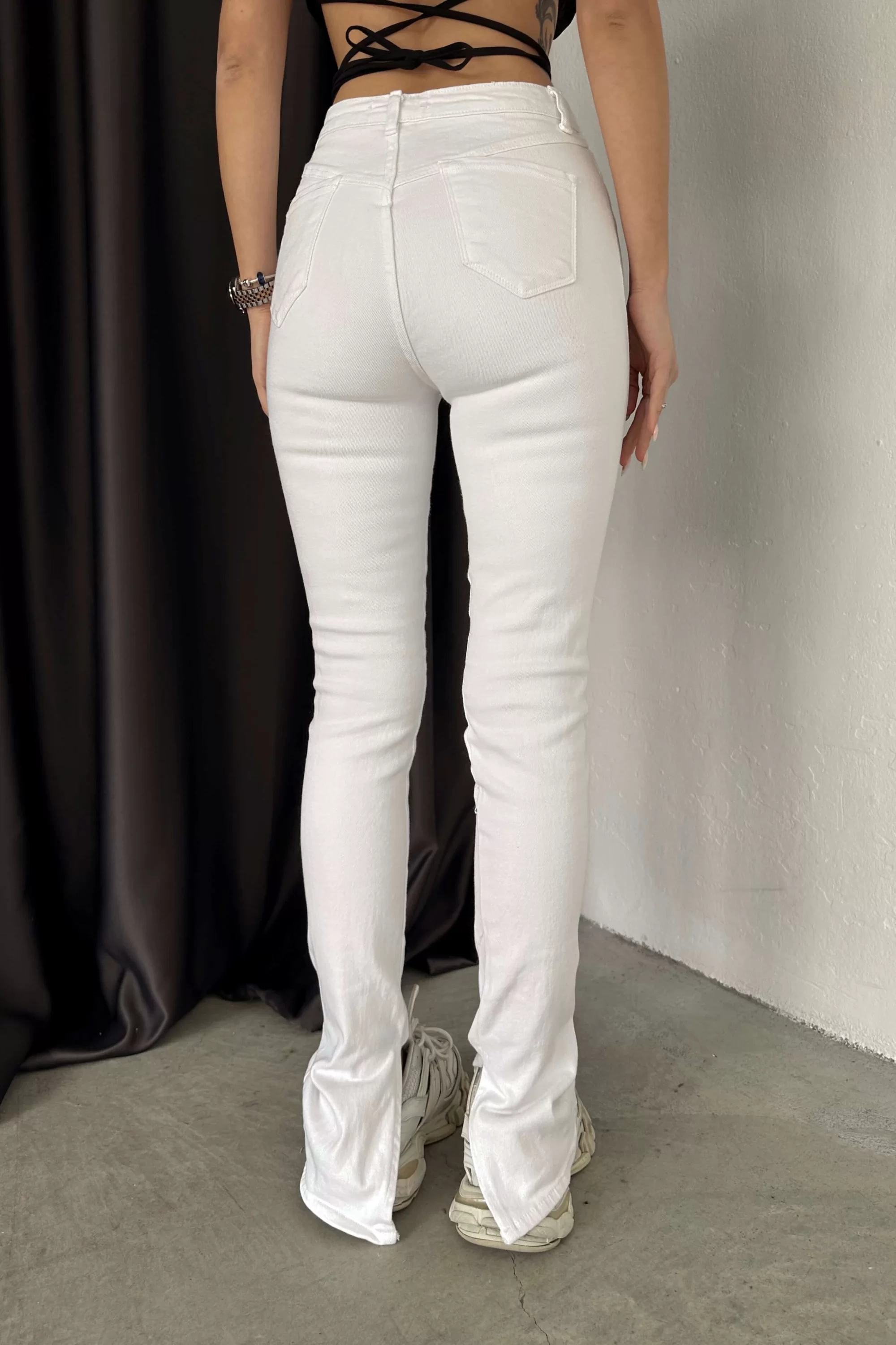 Kadın Beyaz Fermuar Detay Kot Pantolon 0970-5376