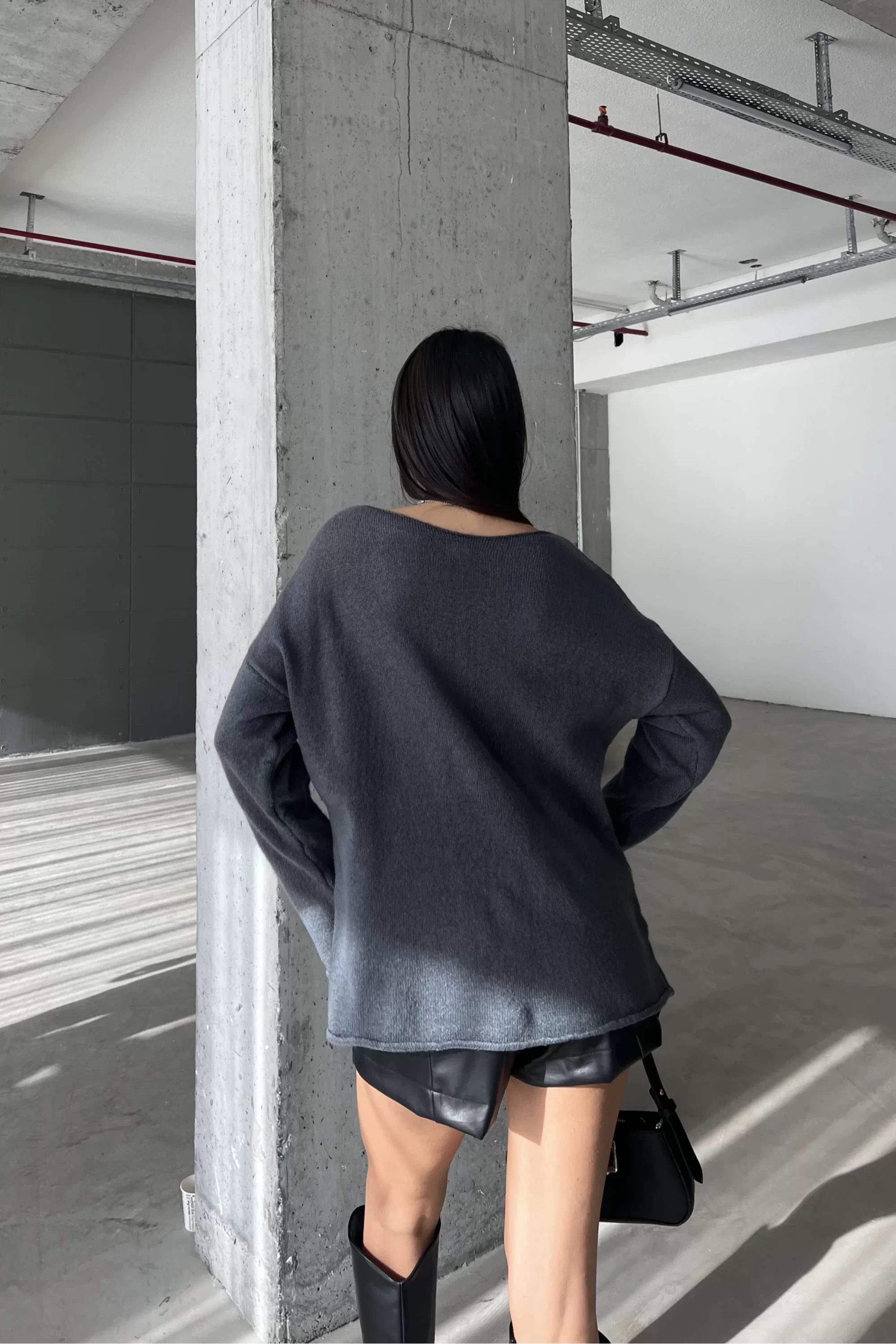 Kadın Füme Oversize Triko Kazak 0880-21131