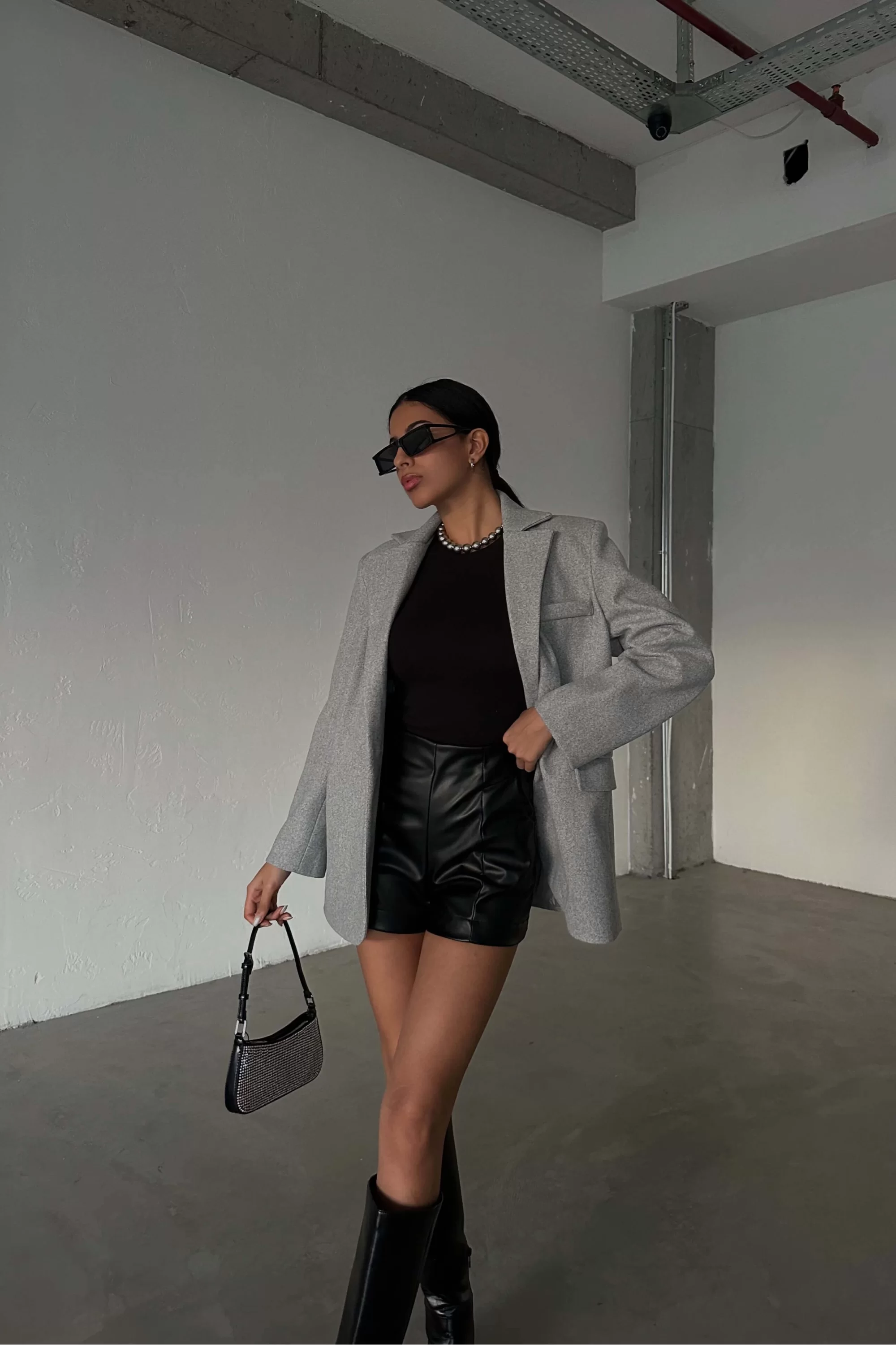 Kadın Gri Blazer Kaşe Kaban 0999-8105