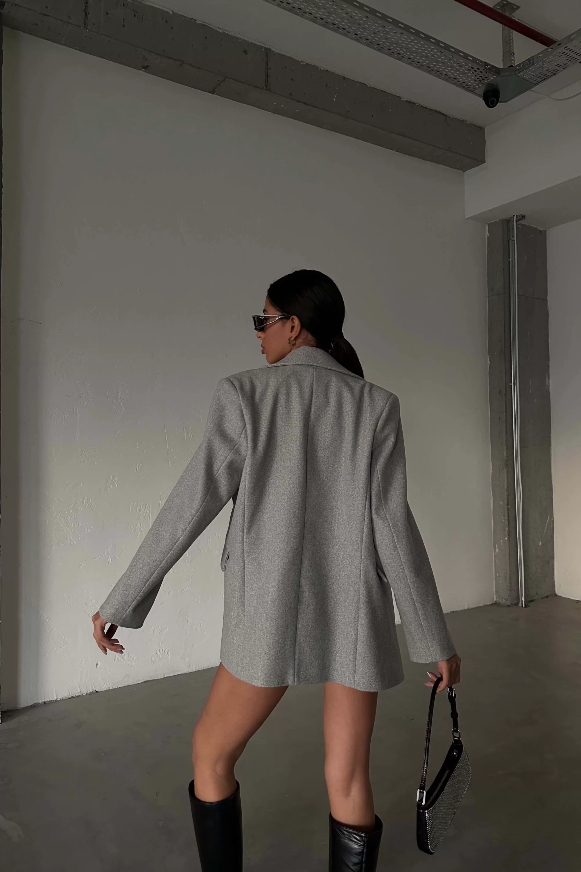 Kadın Gri Blazer Kaşe Kaban 0999-8105