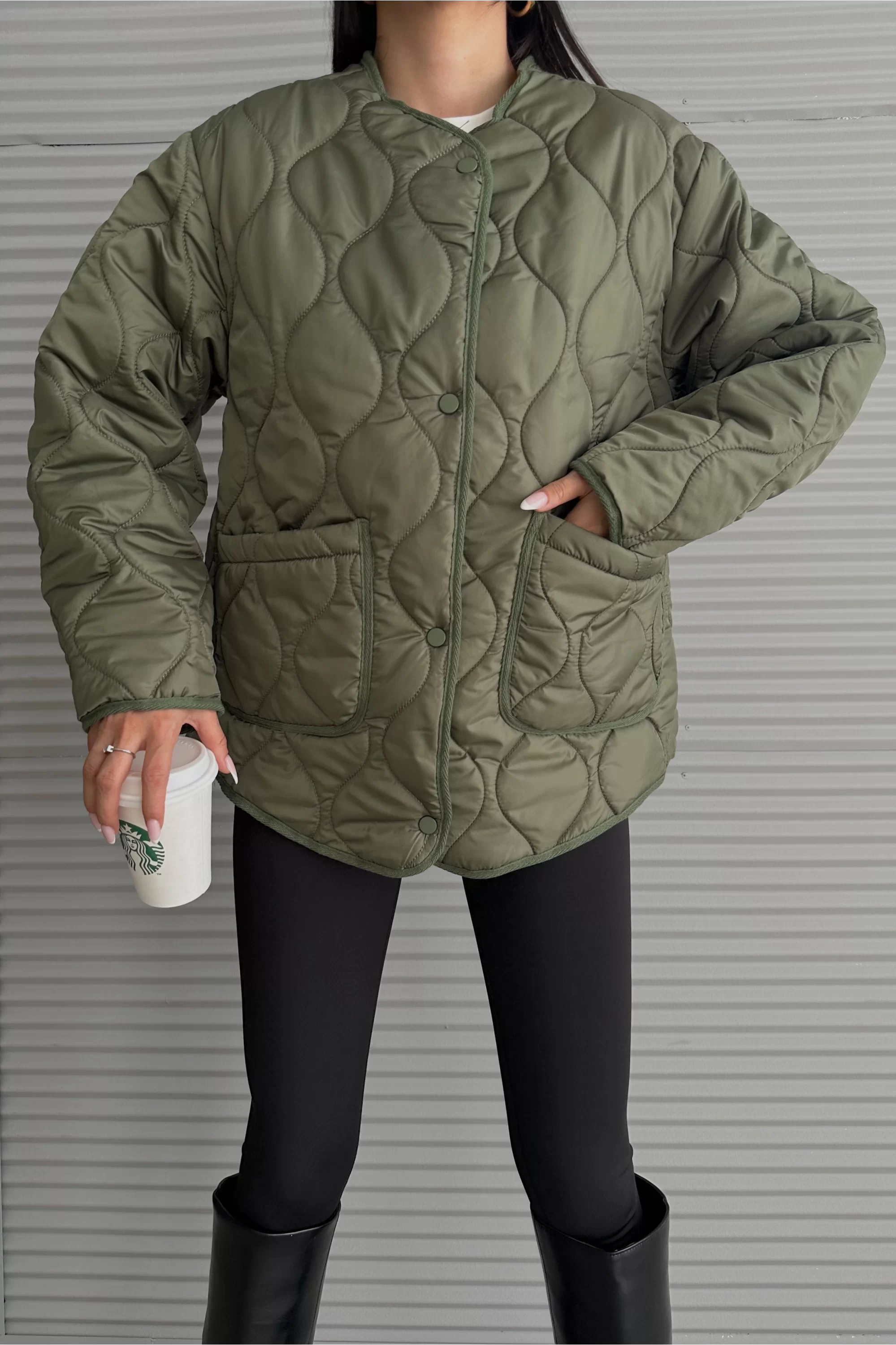 Kadın Haki Kapıtone Çıtçıtlı Mont 1018-2000
