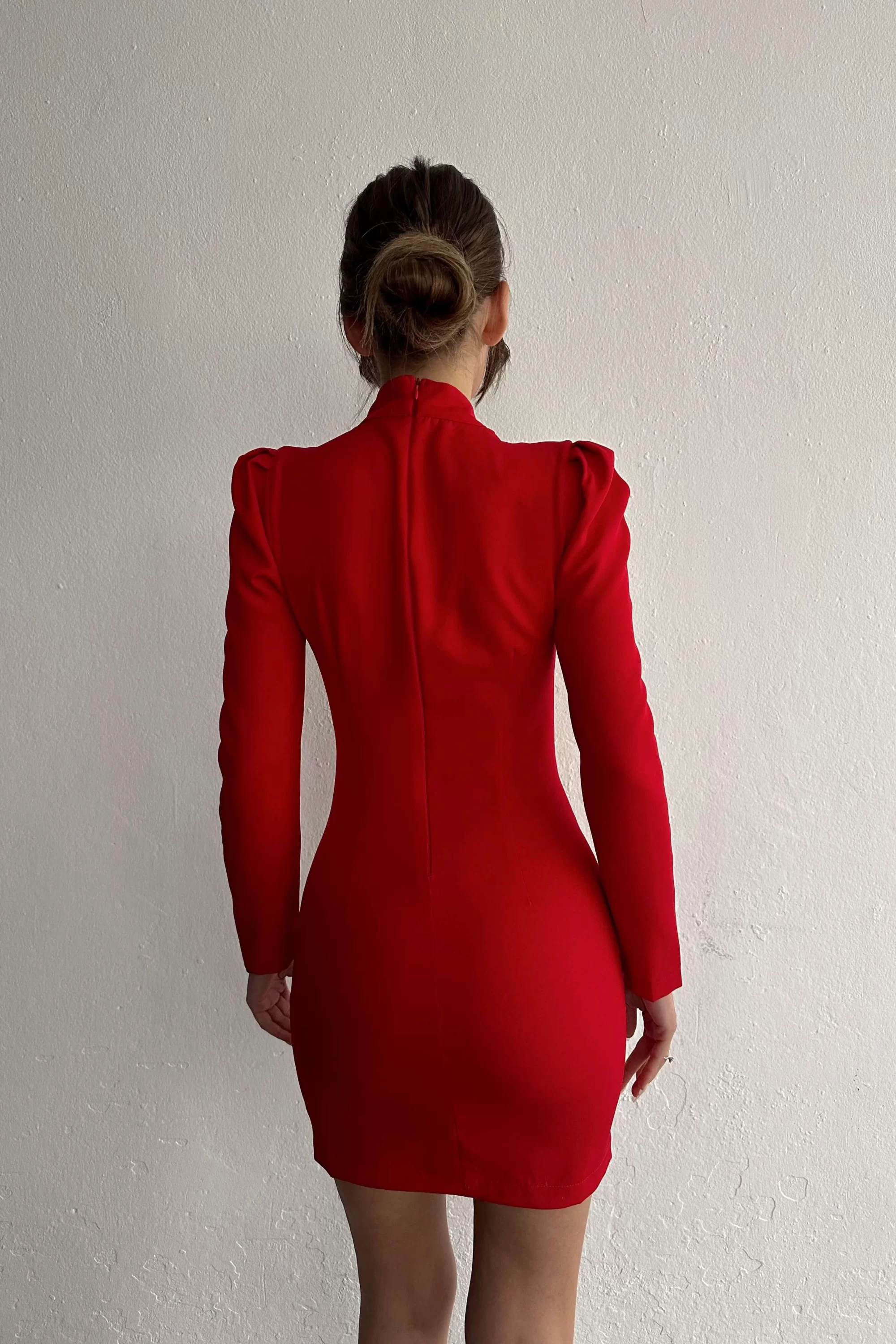Kadın Kirmizi Pencere Detay Elbise 0990-2712