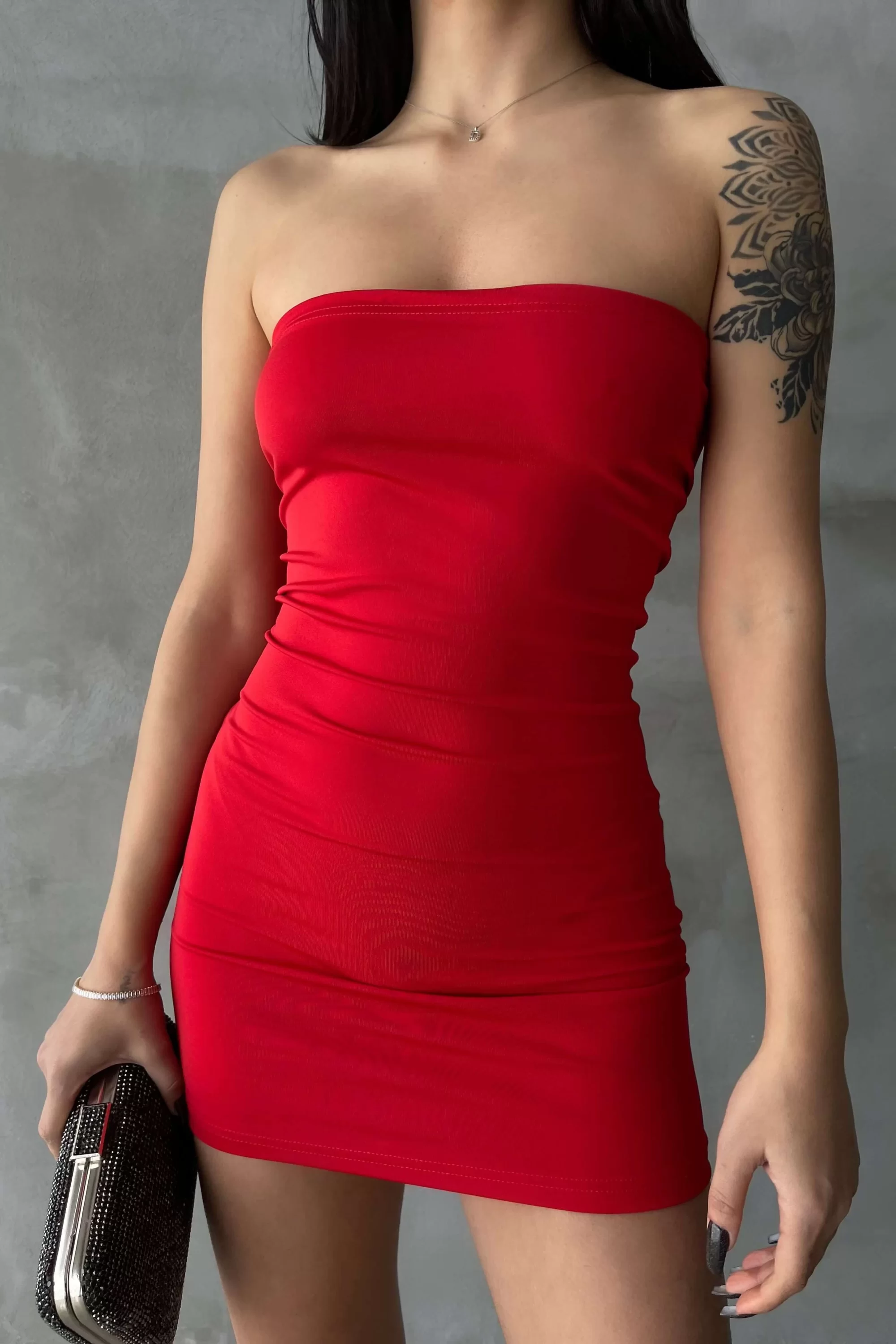 Kadın Kırmızı Straplez Elbise 0956-1978