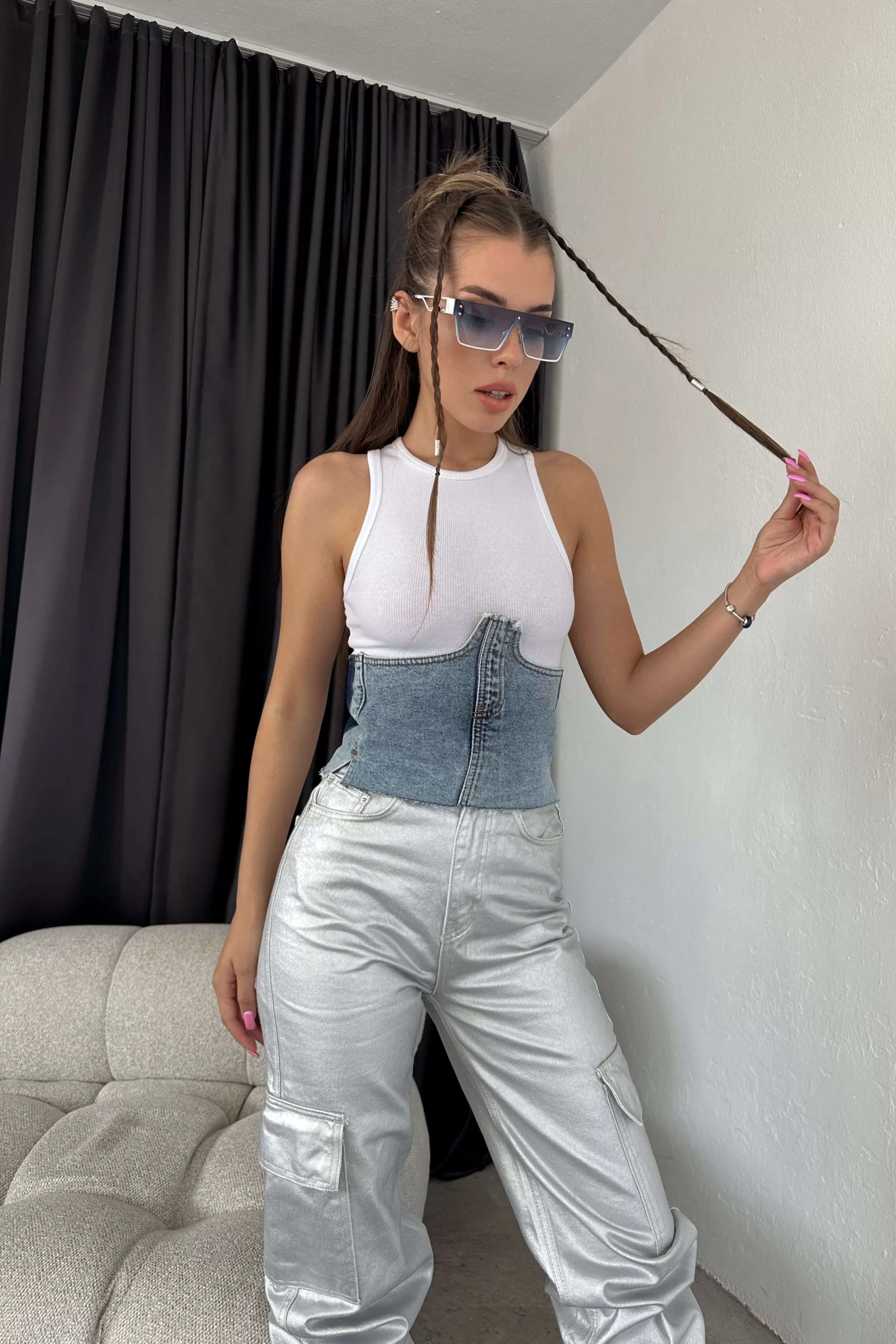 Kadın Mavi Bağcık Detay Kot Büstiyer 0970-5600