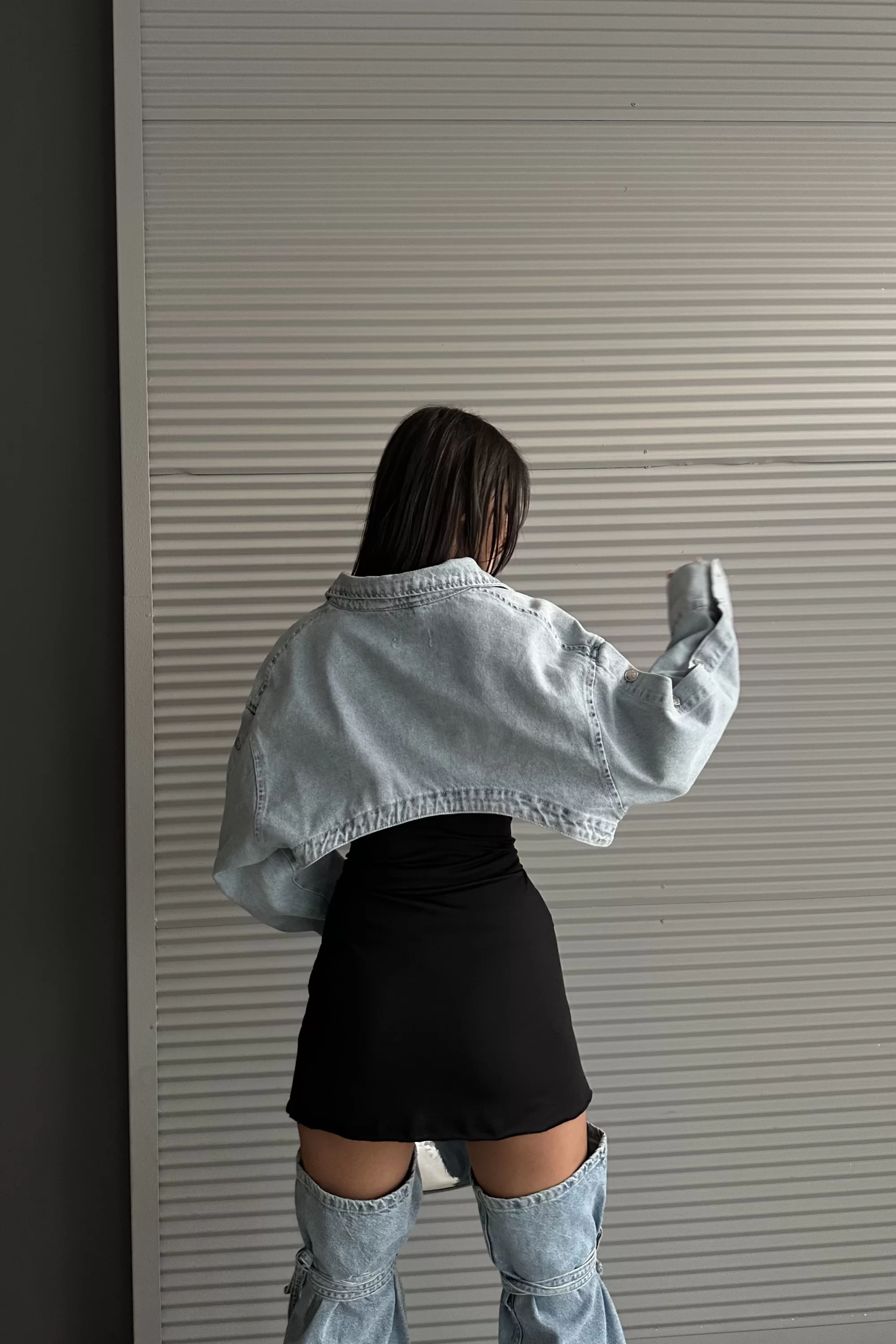 Kadın Mavi Crop Kot Ceket 1034-0001