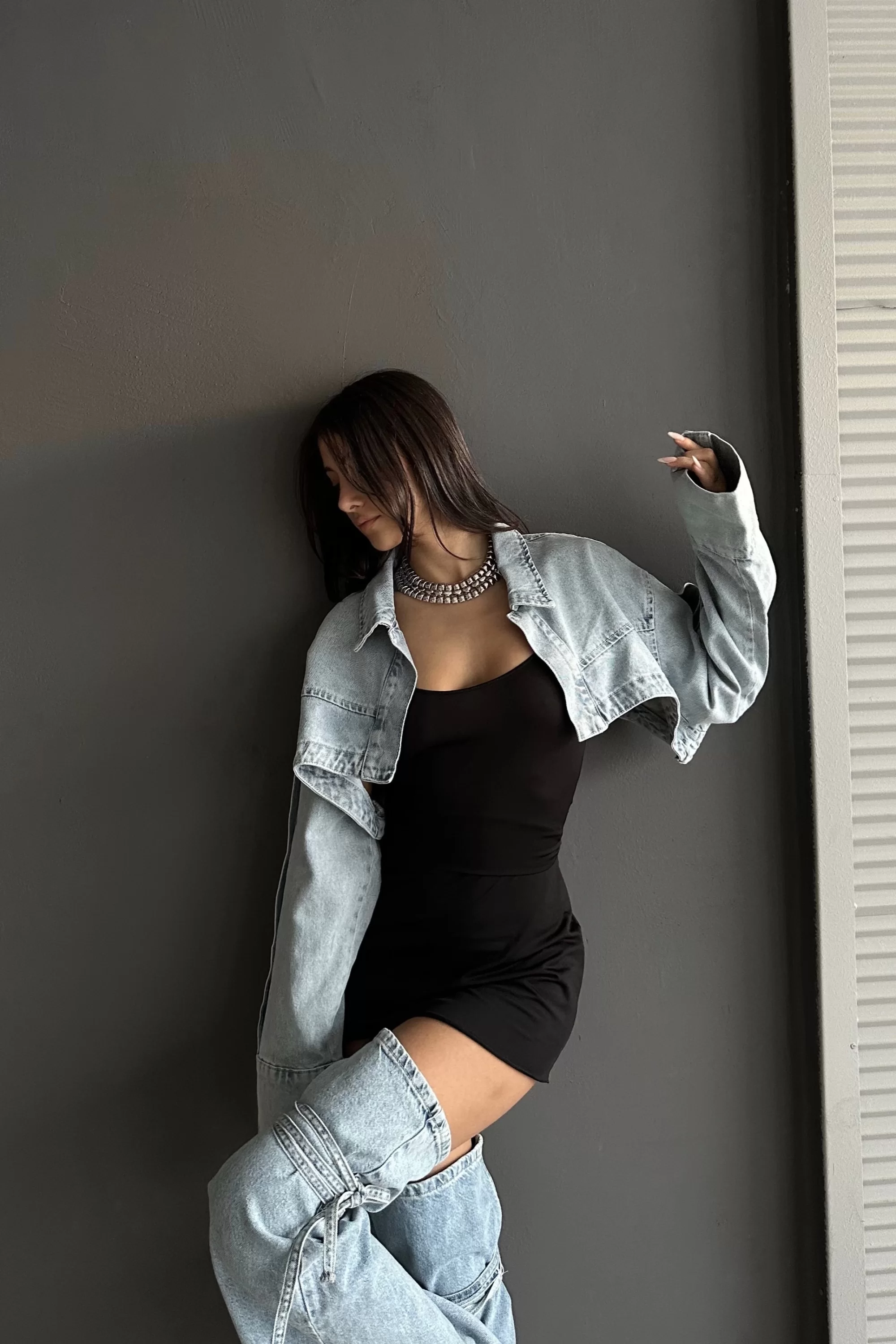 Kadın Mavi Crop Kot Ceket 1034-0001