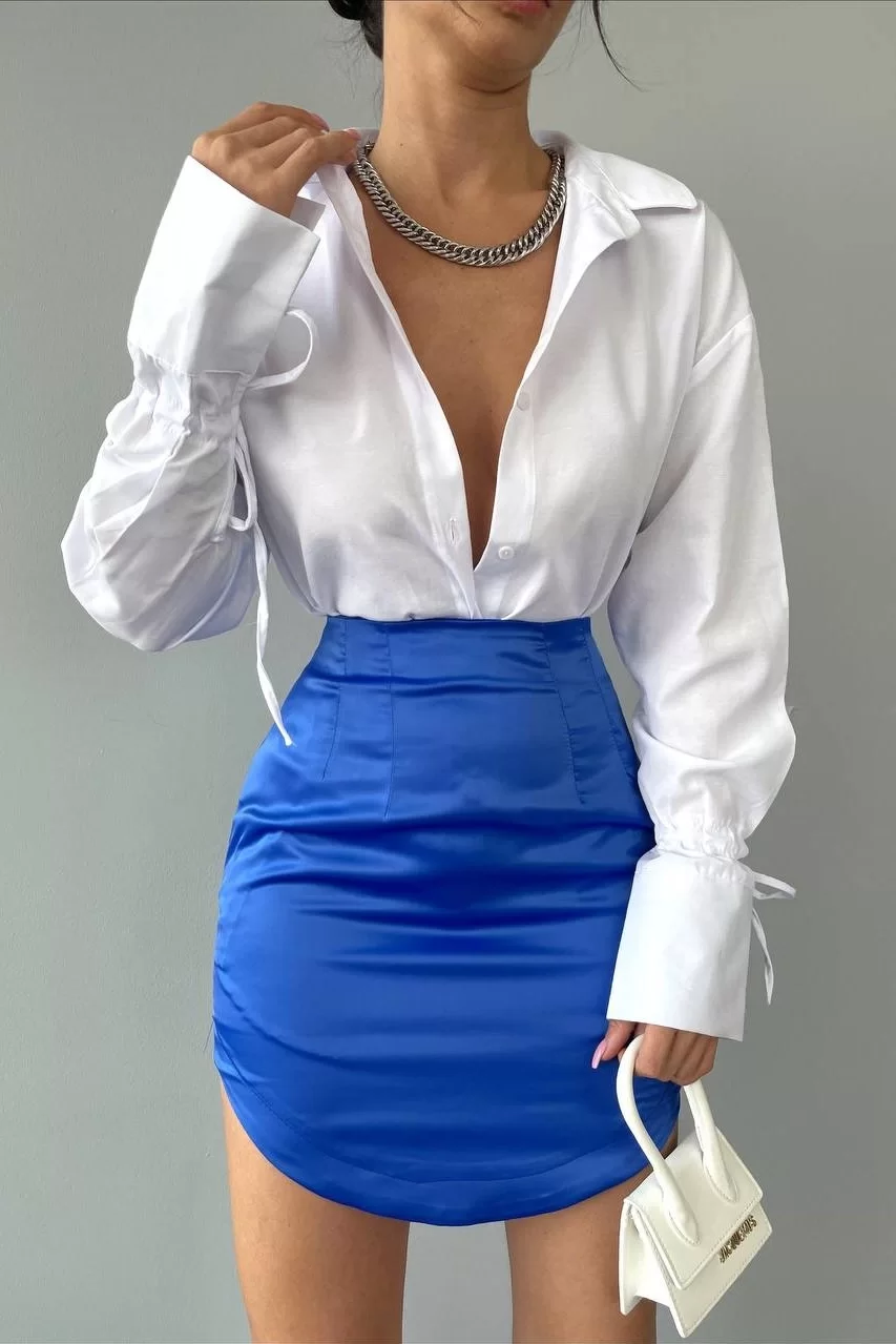 Kadın Saks Kısa Saten Etek 0999-21055