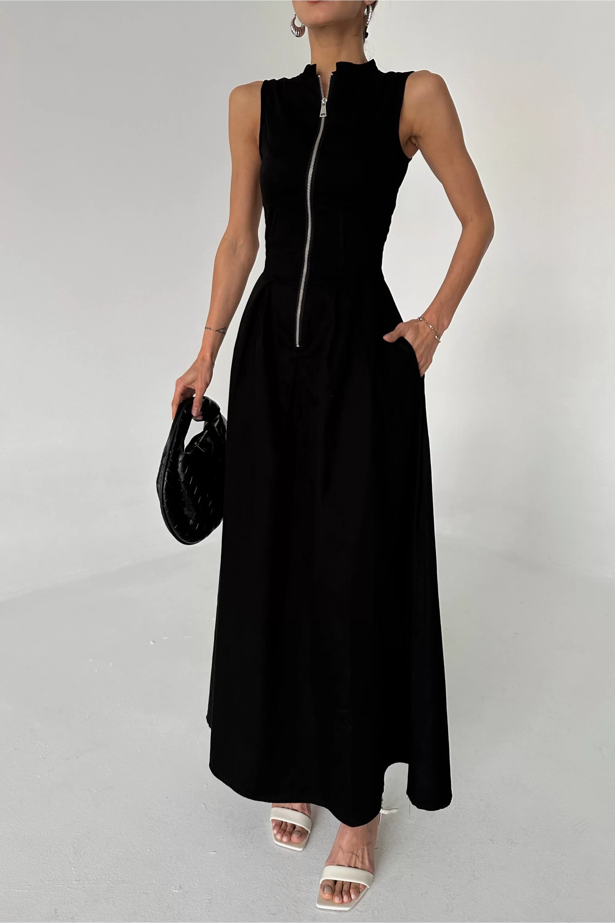 Kadın Siyah Fermuar Detay Elbise 1007-2024-02
