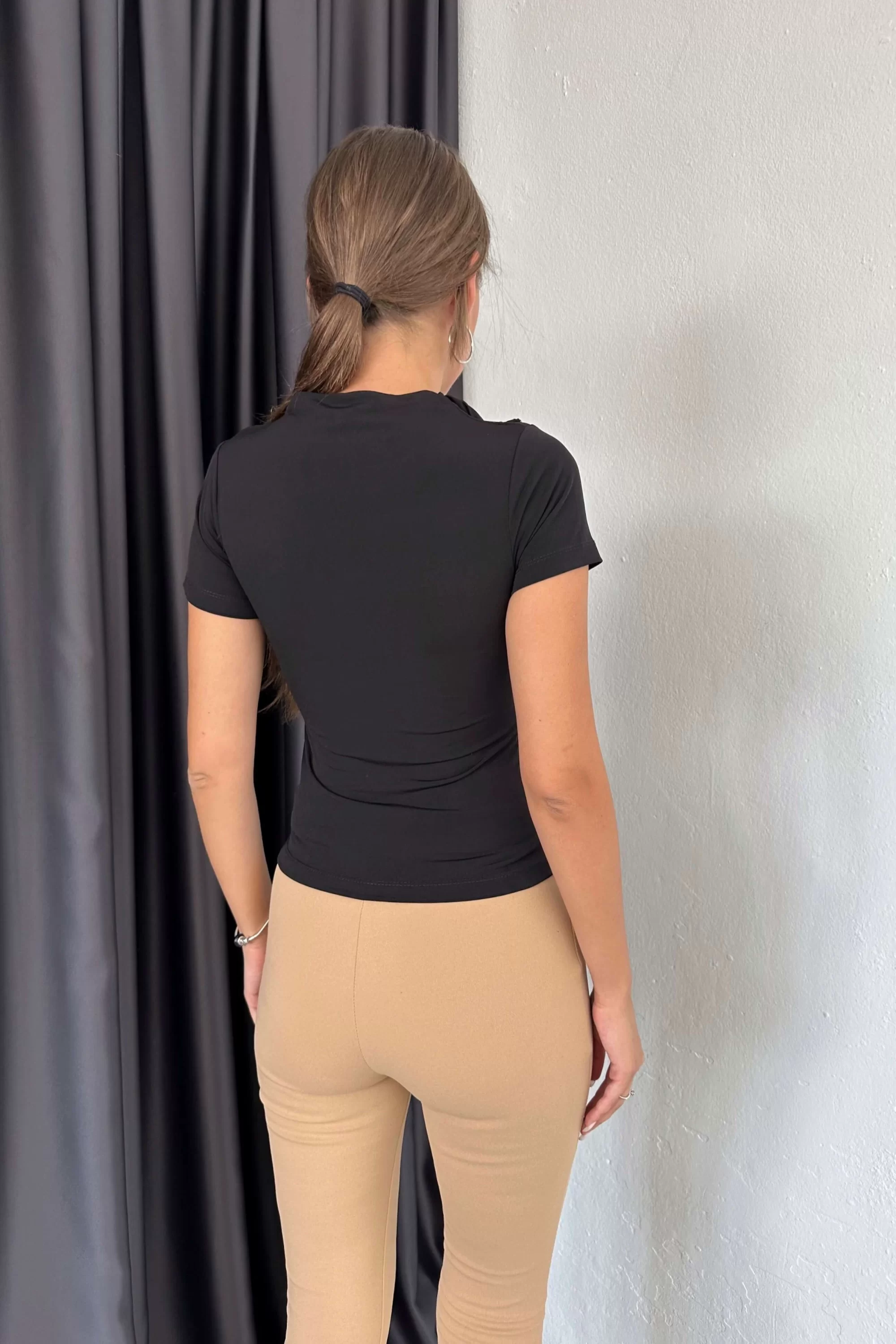 Kadın Siyah Fermuarlı Kısa Kol Bady 0999-3211