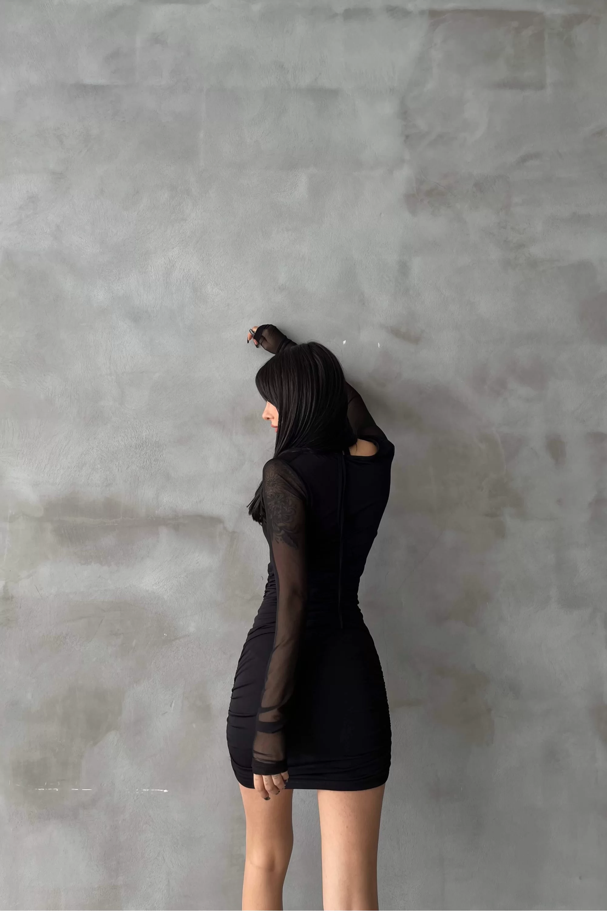 Kadın Siyah Gloplu Tül Detay Elbise 1026-221427