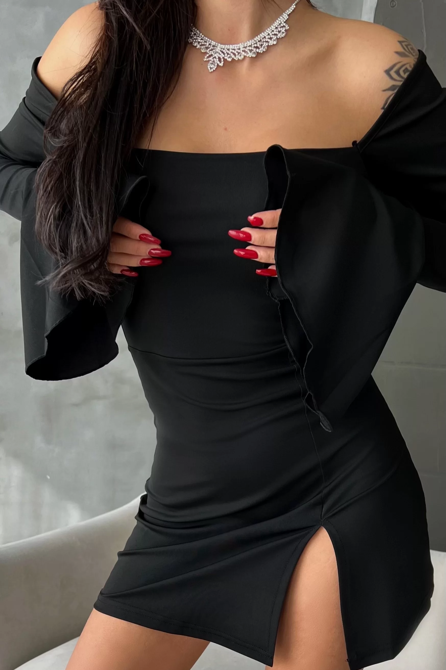 Kadın Siyah İspanyol Kol Elbise 0956-1948