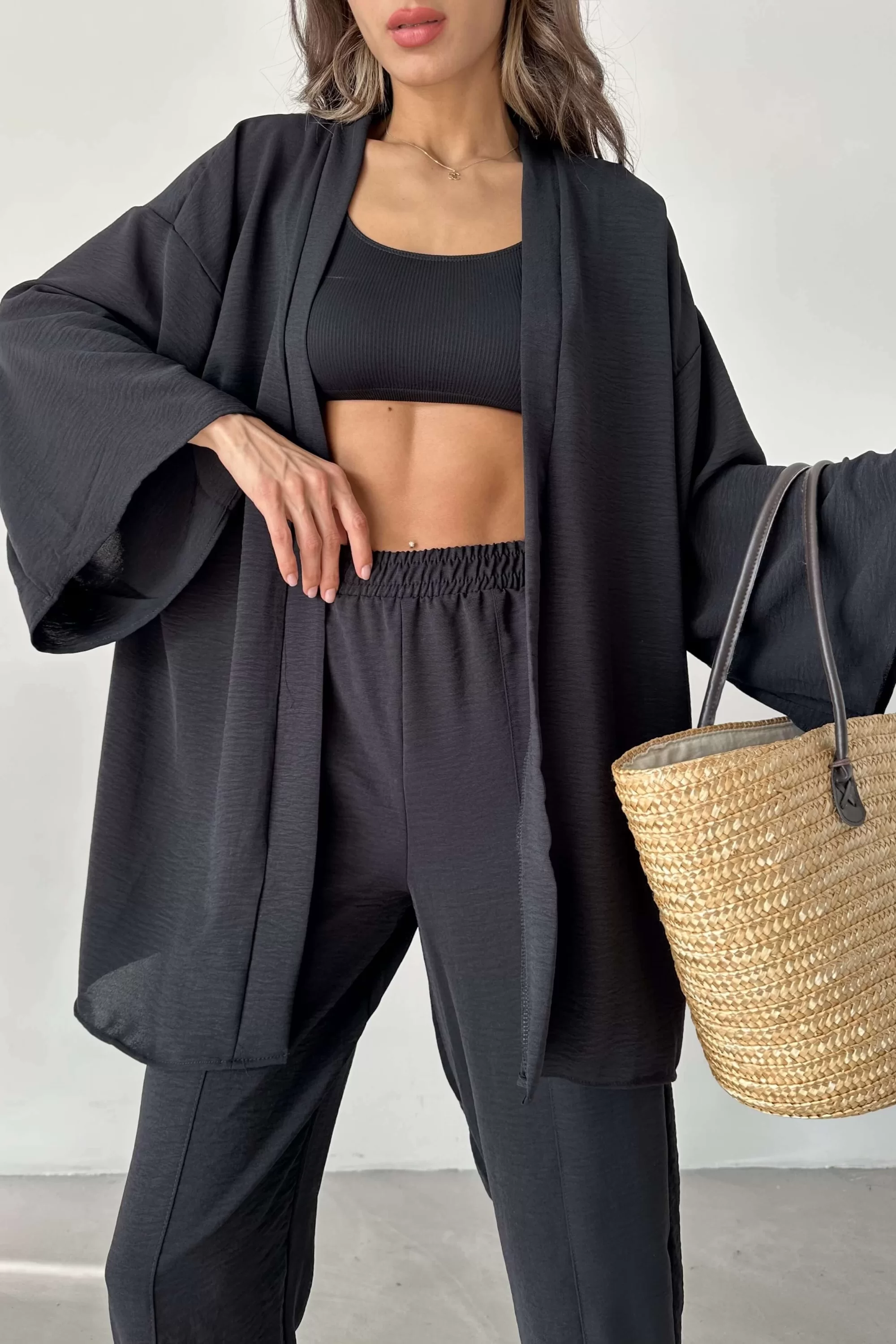 Kadın Siyah Kimono Takım 1018-0075