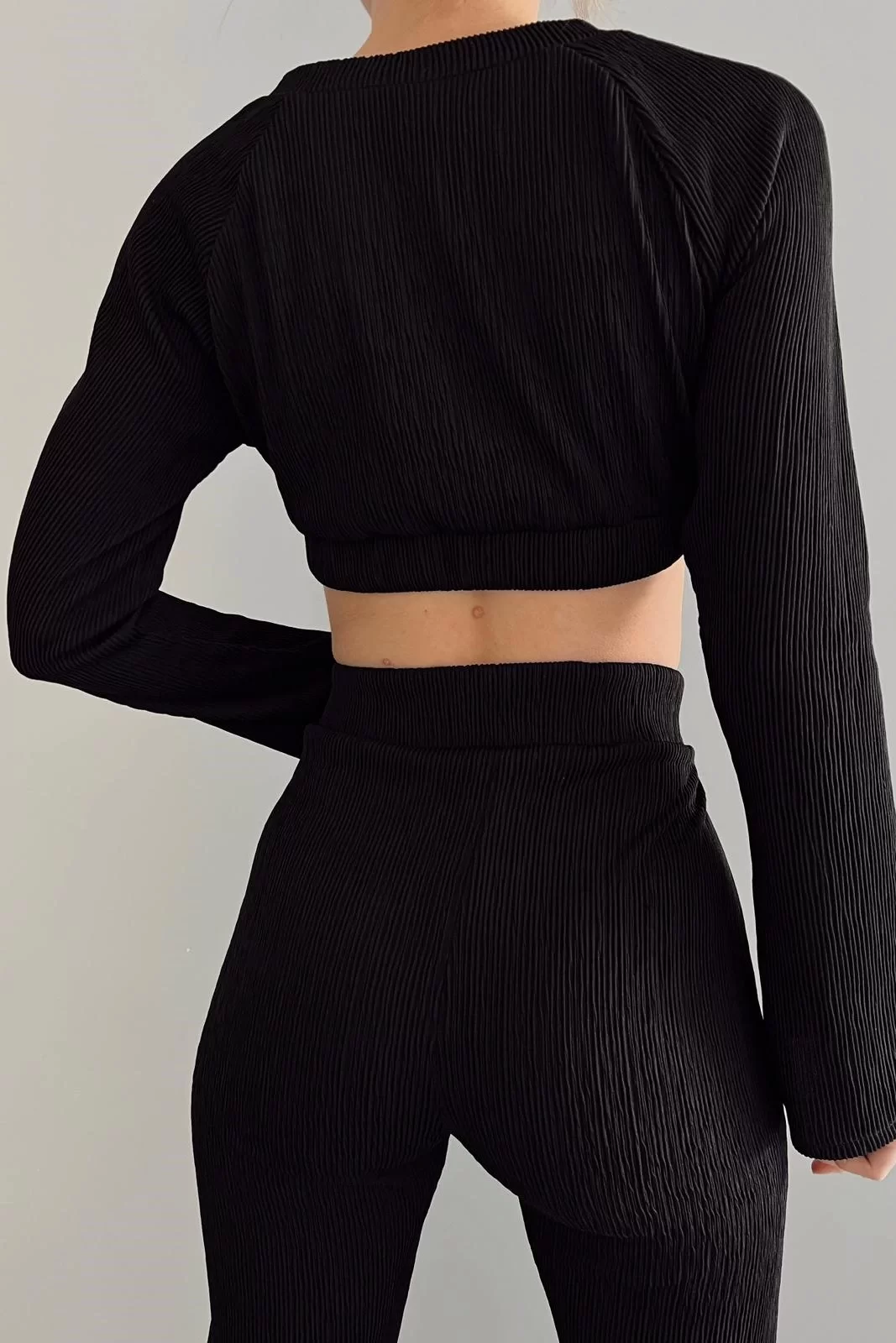 Kadın Siyah Oversize Crop Pantolon Takım 0990-2739