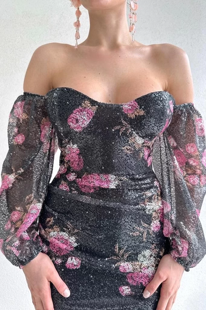 Kadın Siyah Pul Detay Elbise 0990-231037