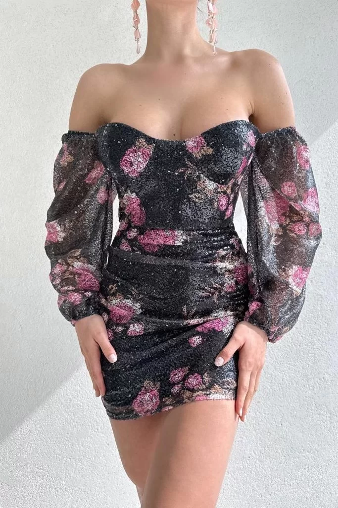 Kadın Siyah Pul Detay Elbise 0990-231037