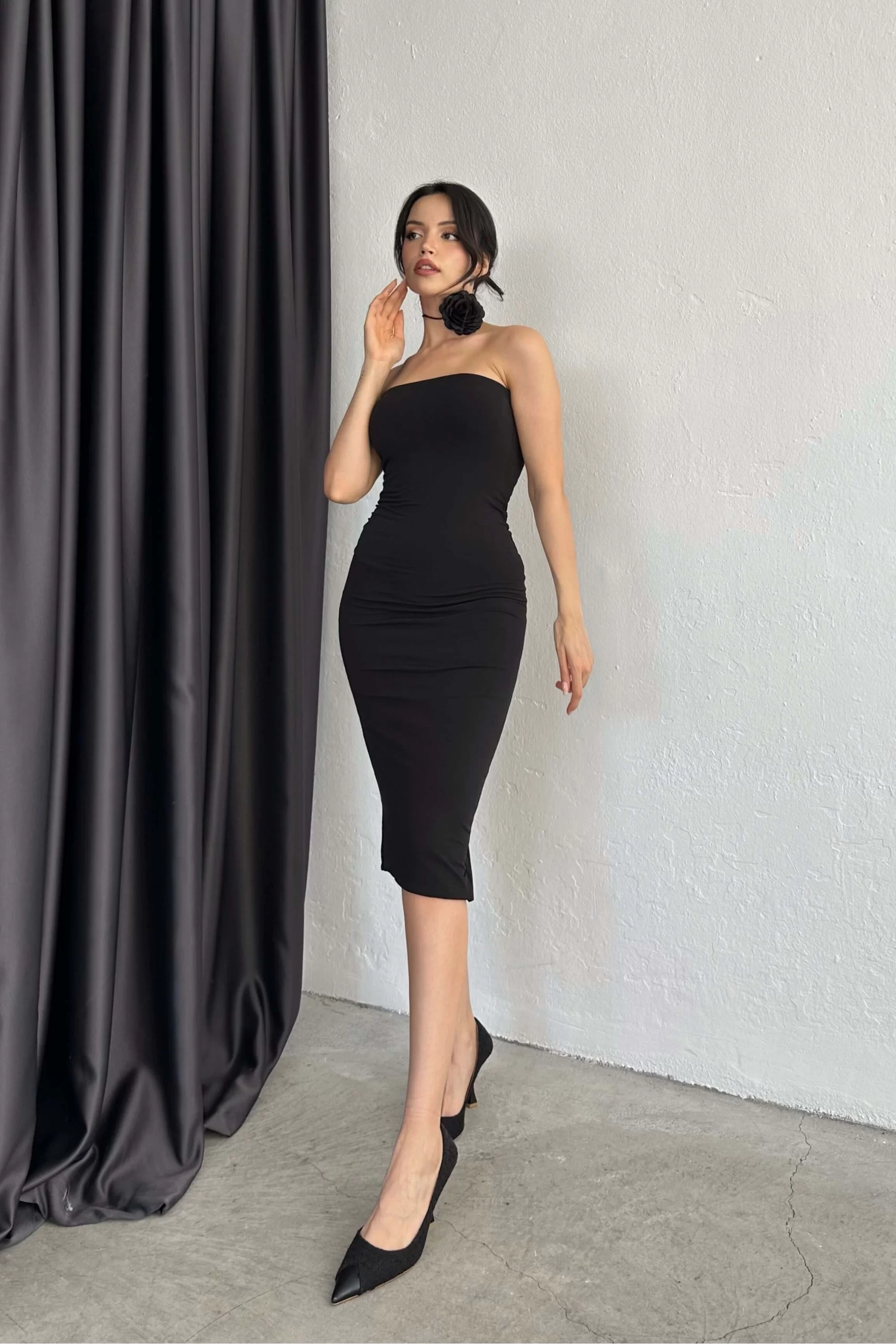 Kadın Siyah Straplez Elbise 0994-5308