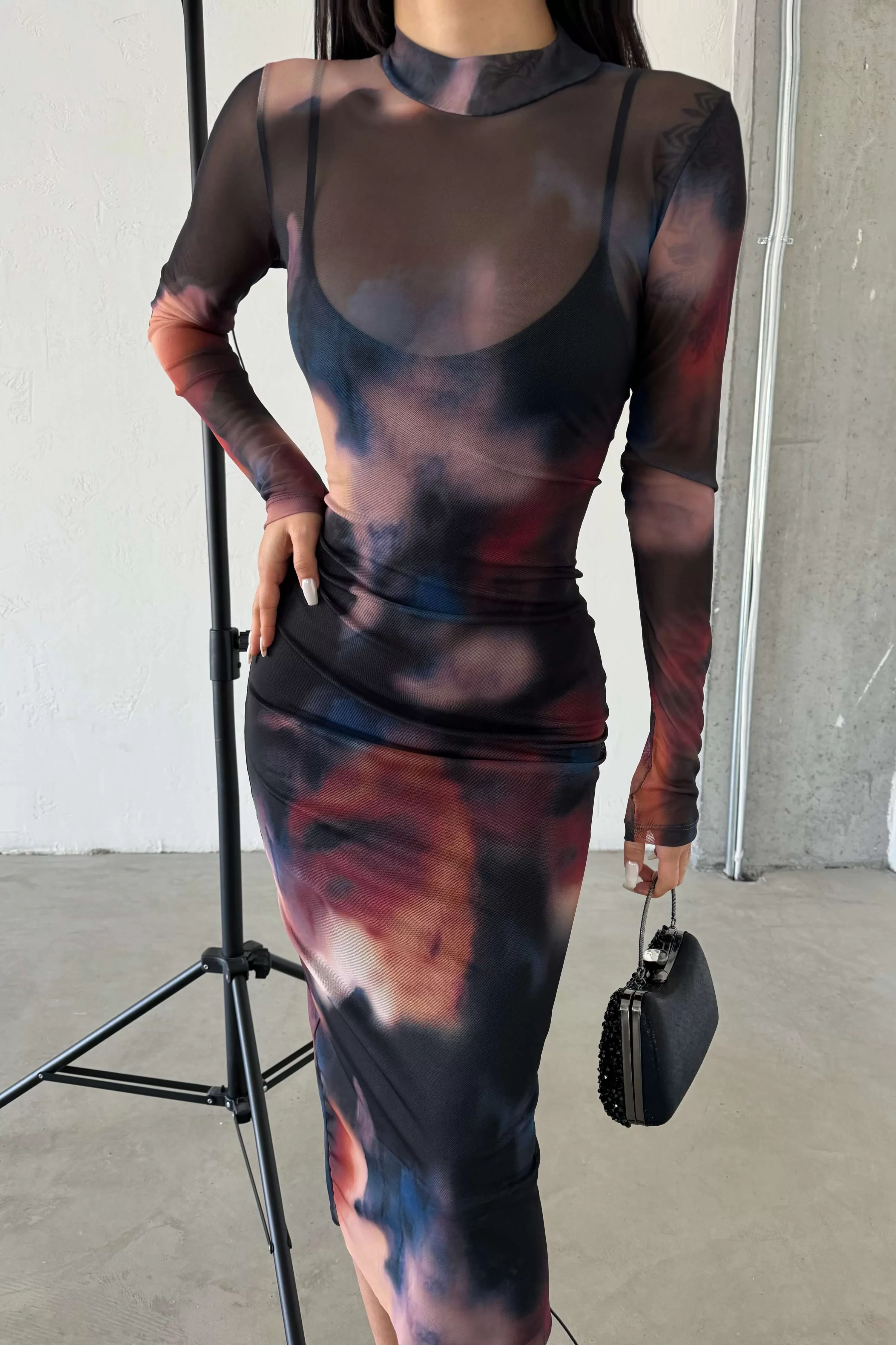 Kadın Siyah Tül Elbise 1026-221100