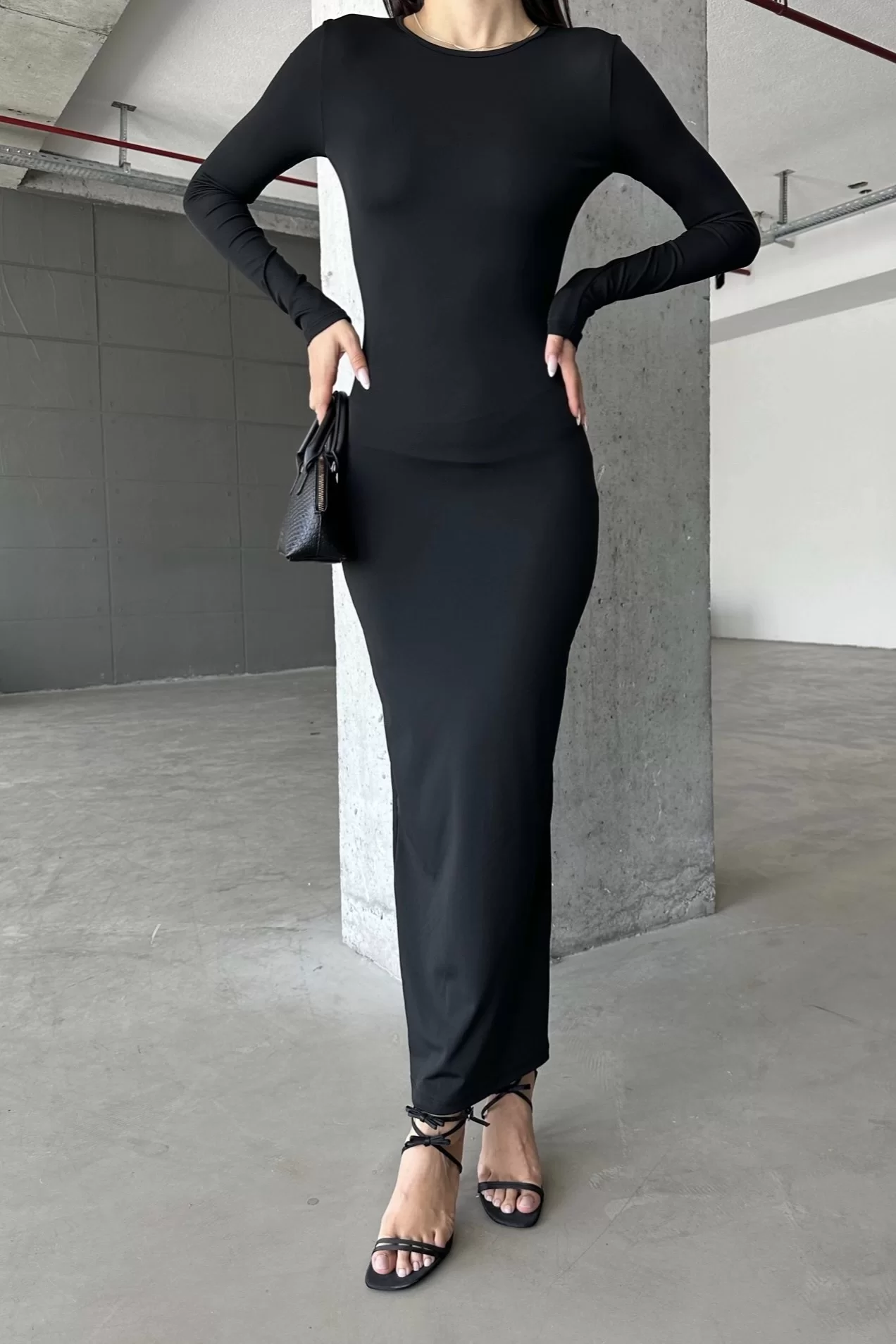 Kadın Siyah Uzun Elbise 0994-0021