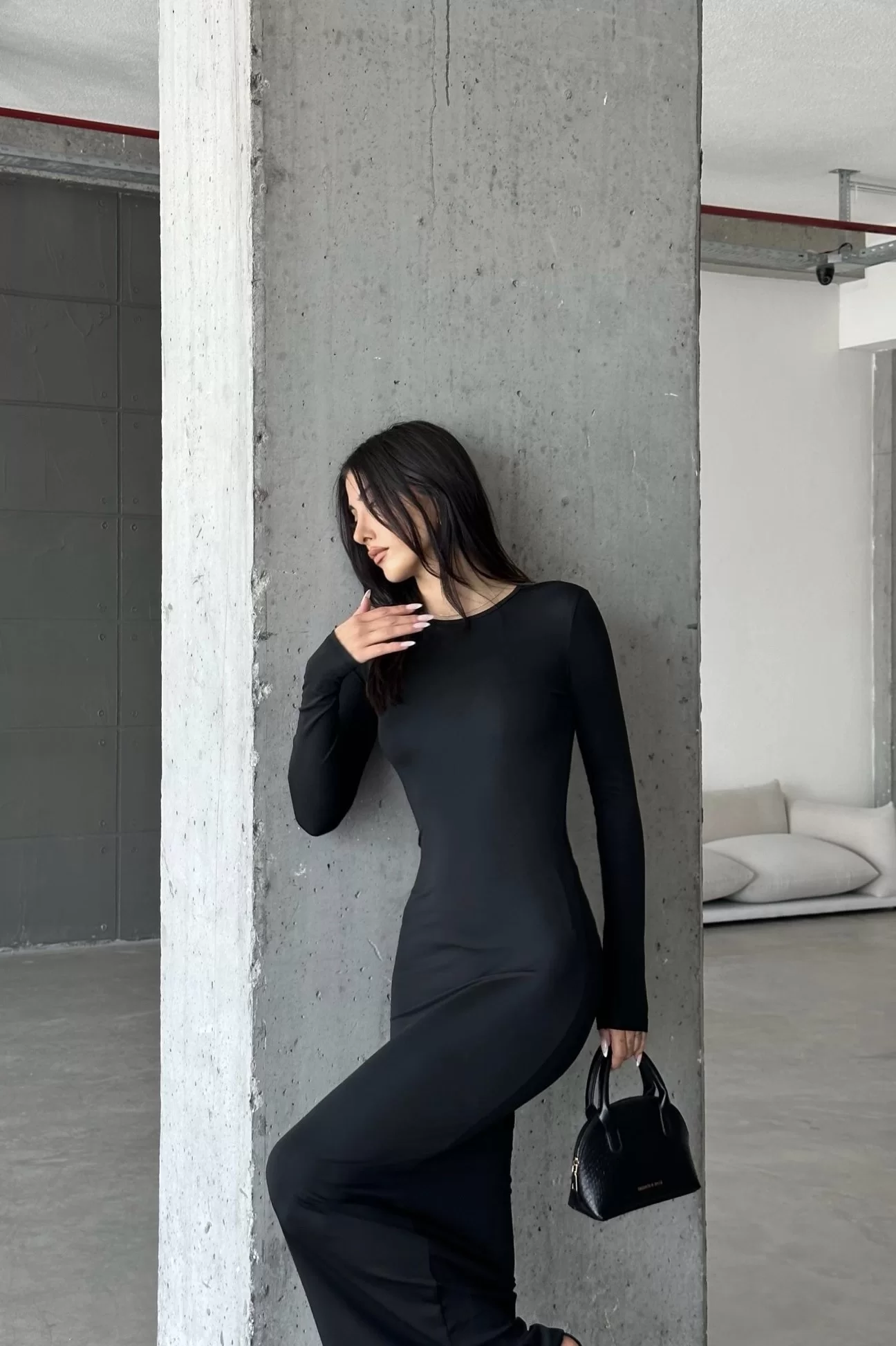 Kadın Siyah Uzun Elbise 0994-0021