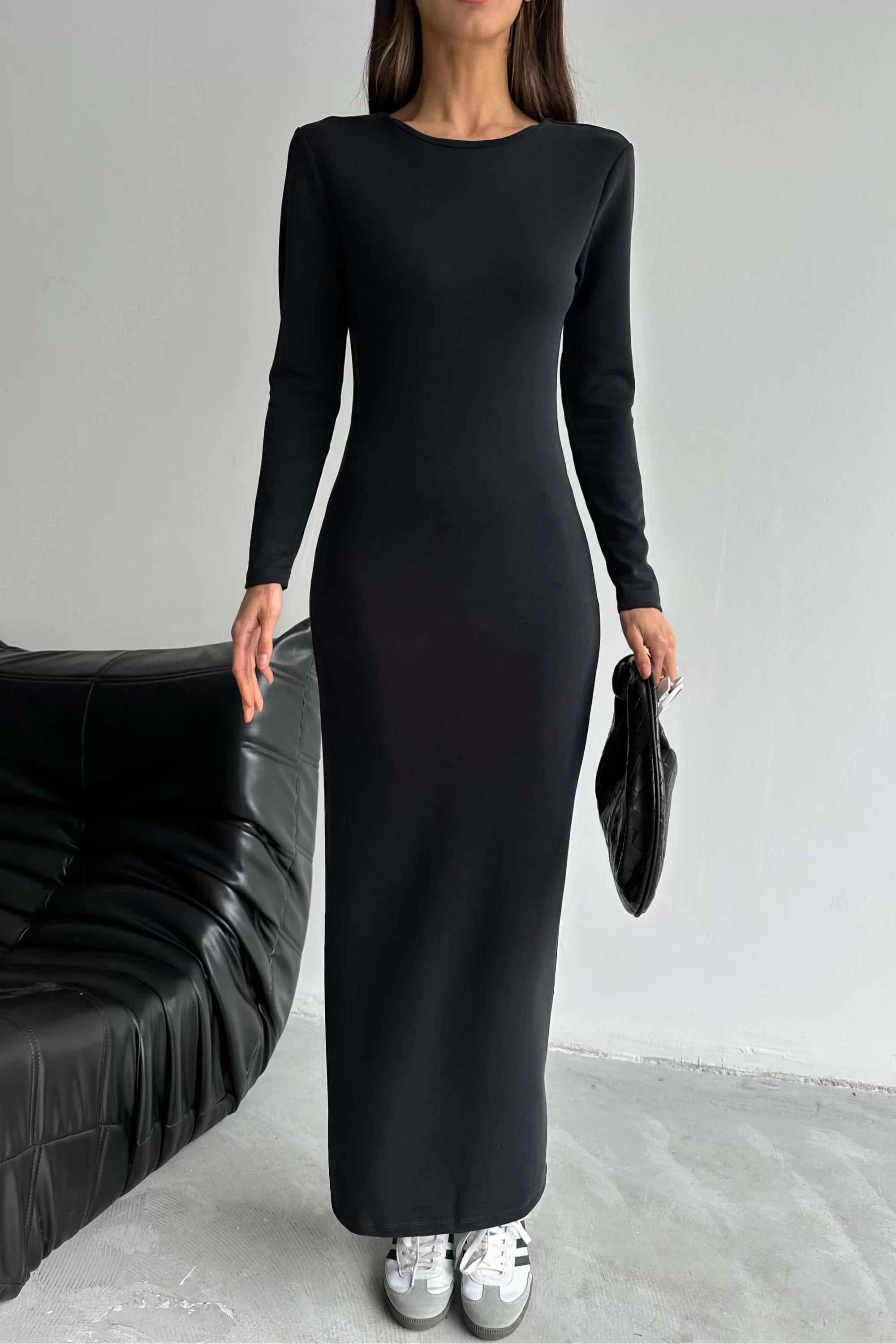 Kadın Siyah Uzun Elbise 1017-0004