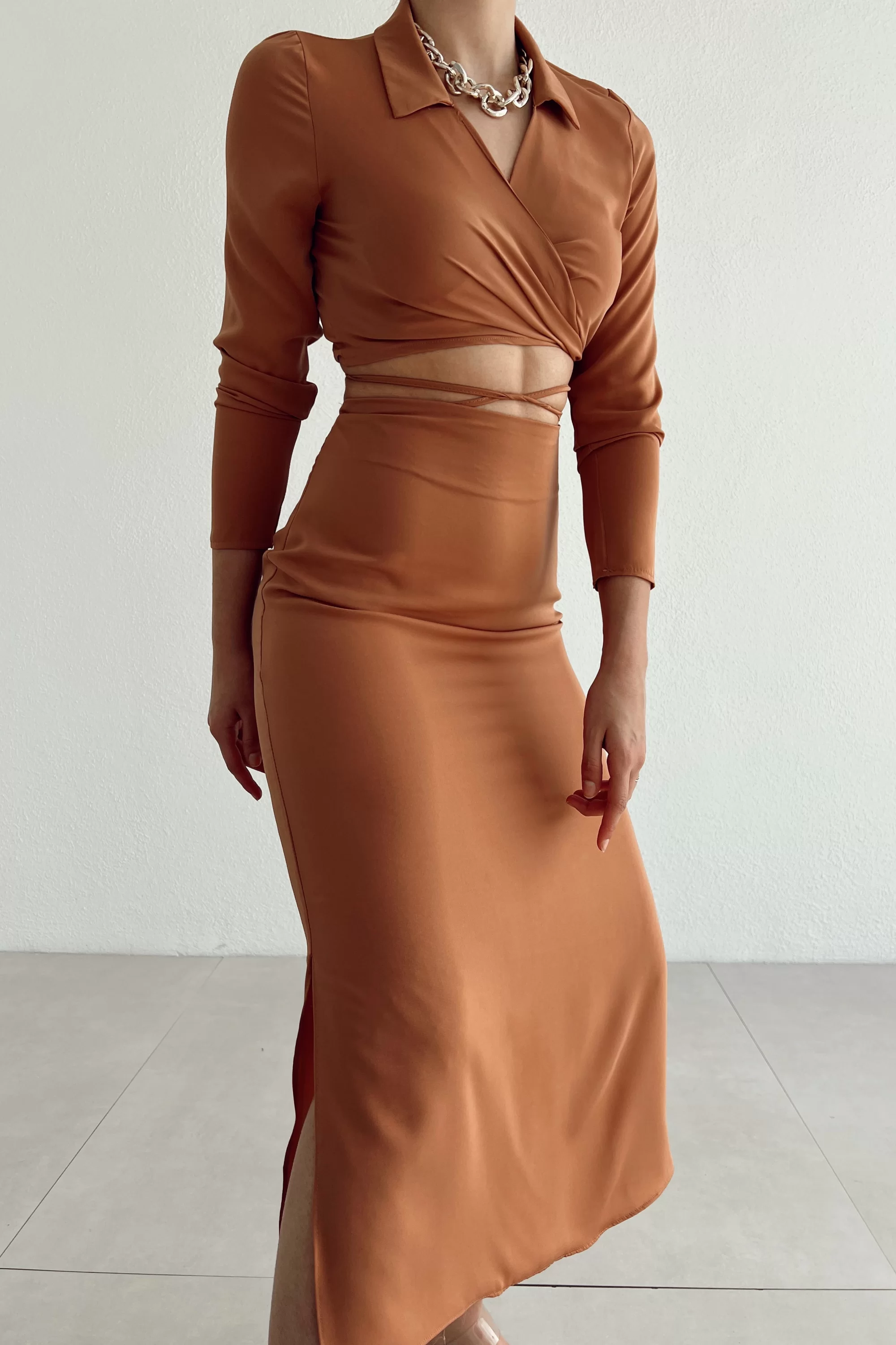 Kadın Taba Bağlamalı Crop Etek Takım 0990-231043