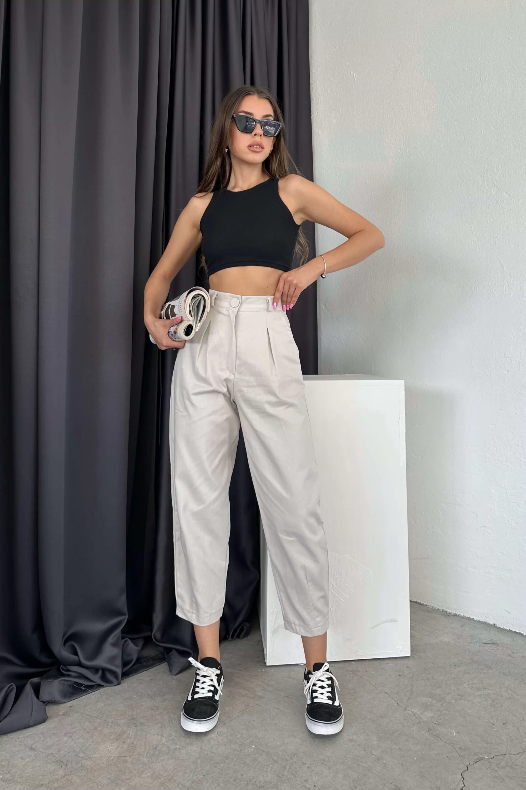 Kadın Tas Kaplama Düğme Bol Pantolon 0999-23140
