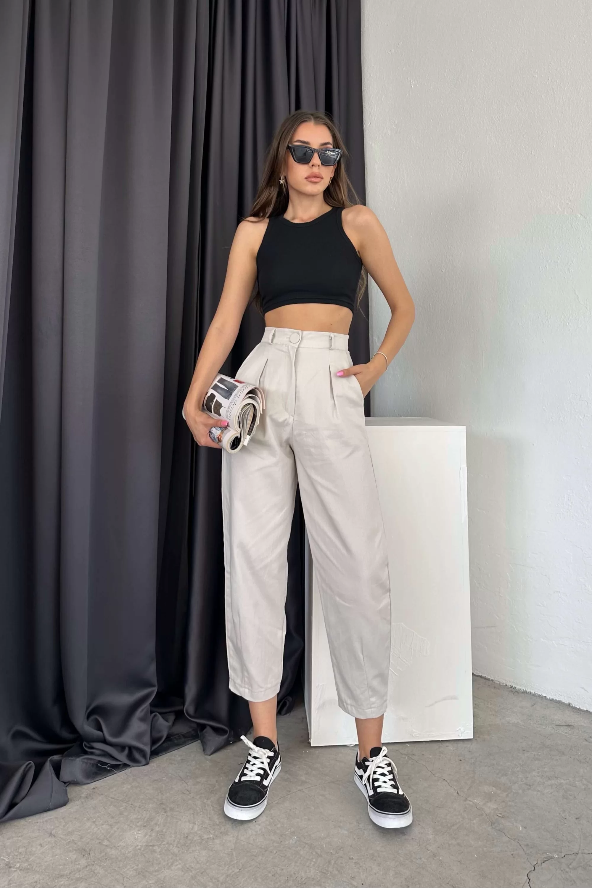Kadın Tas Kaplama Düğme Bol Pantolon 0999-23140