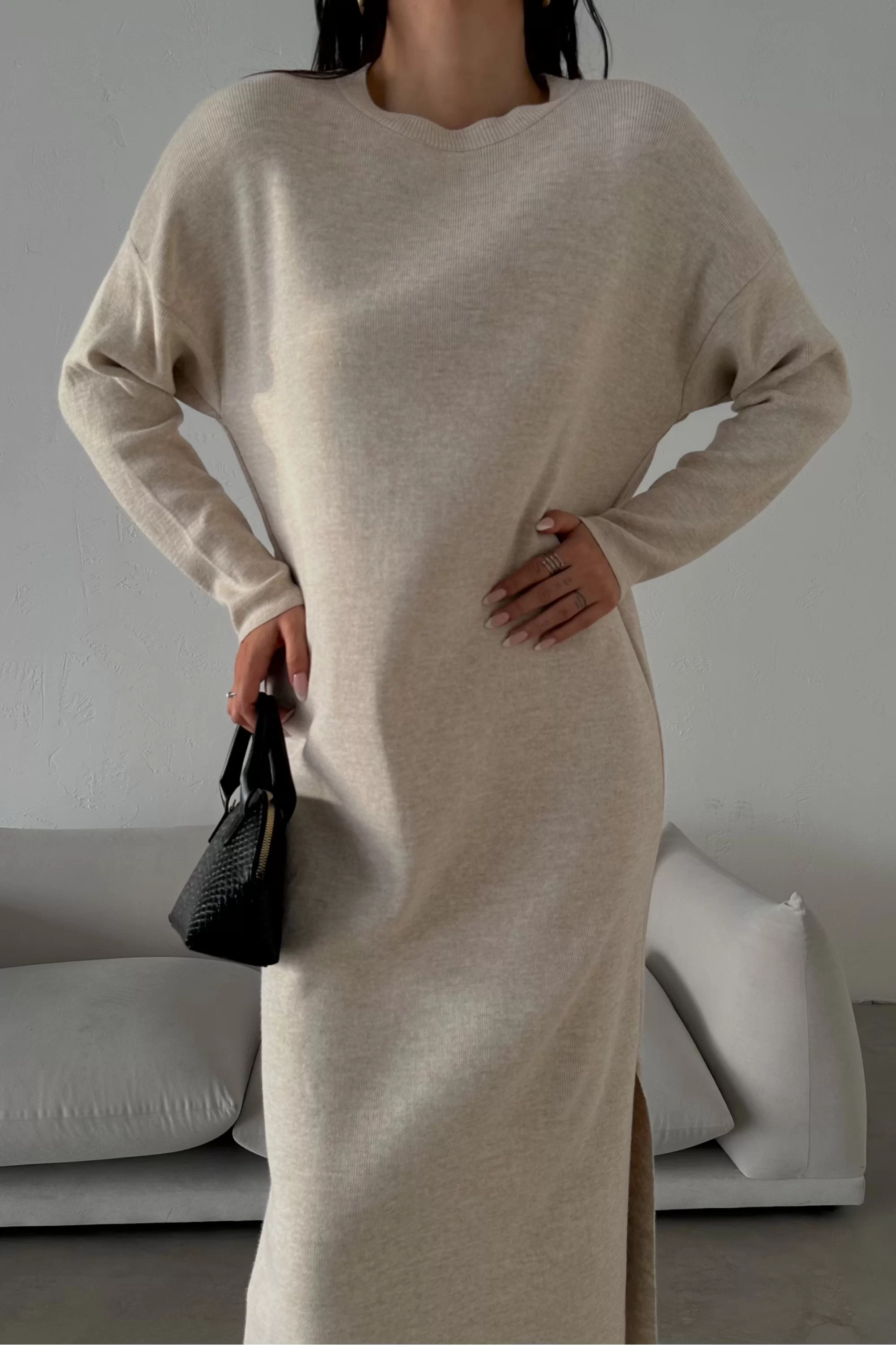 Kadın Tas Oversize Triko Elbise 1018-0113