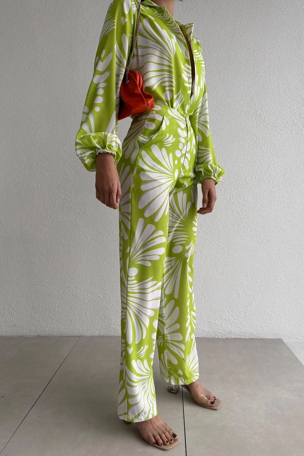 Kadın Yesil Gömlek Pantolon Oversize Takım 0990-231038