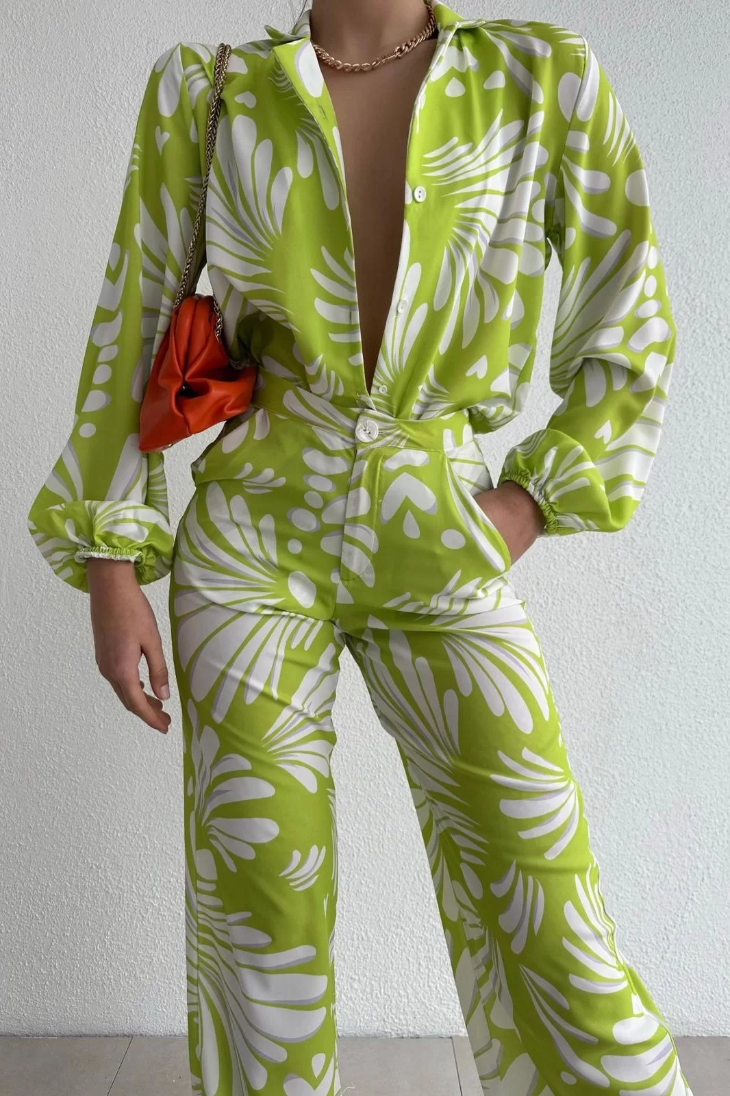 Kadın Yesil Gömlek Pantolon Oversize Takım 0990-231038