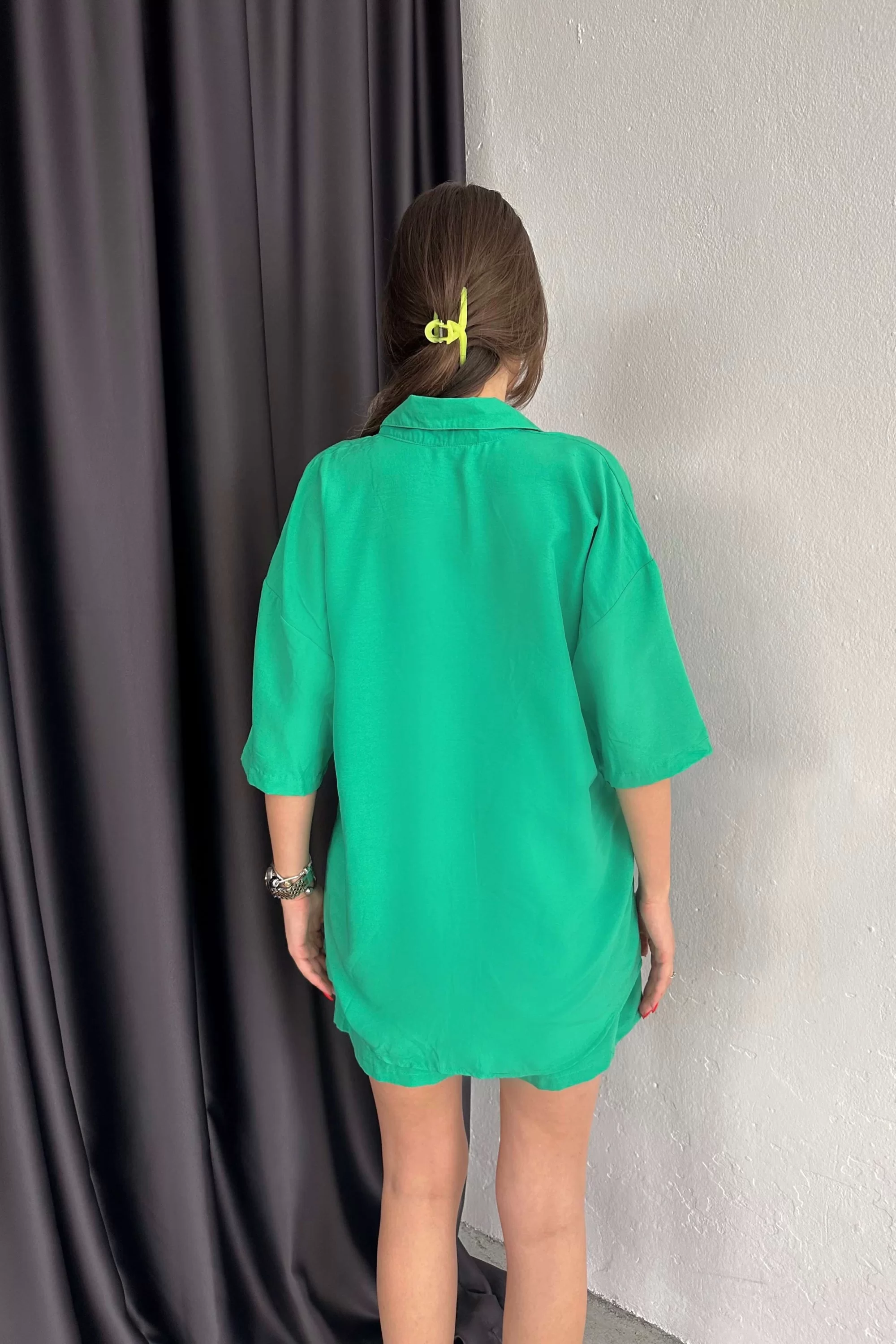 Kadın Yesil Gömlek Şort Takım 0999-41103