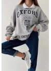 Kadın Gri Oxford Polo Yaka Oversize Sweatshirt 0700-0009